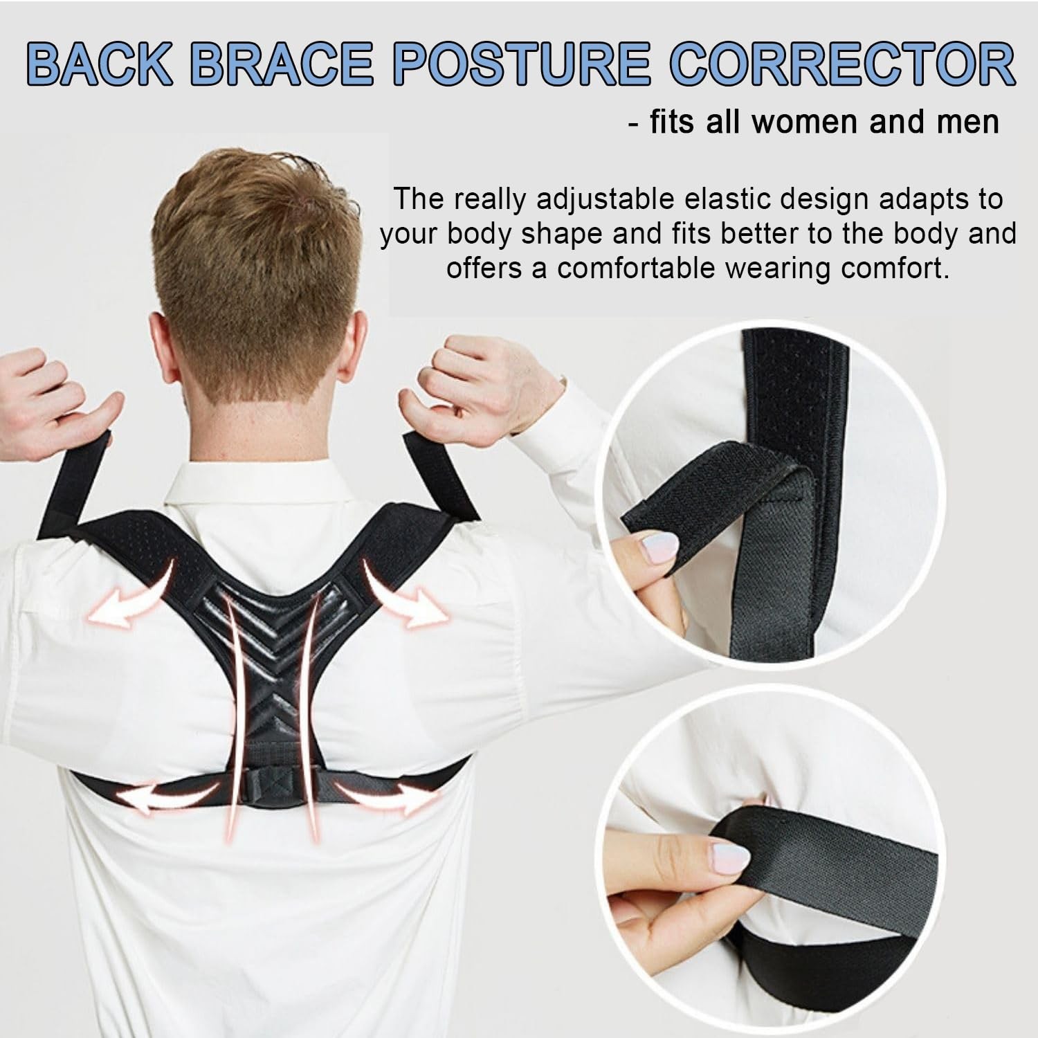 Posture Corrector, Back Brace for Women and Men, Adjustable Black-AR1