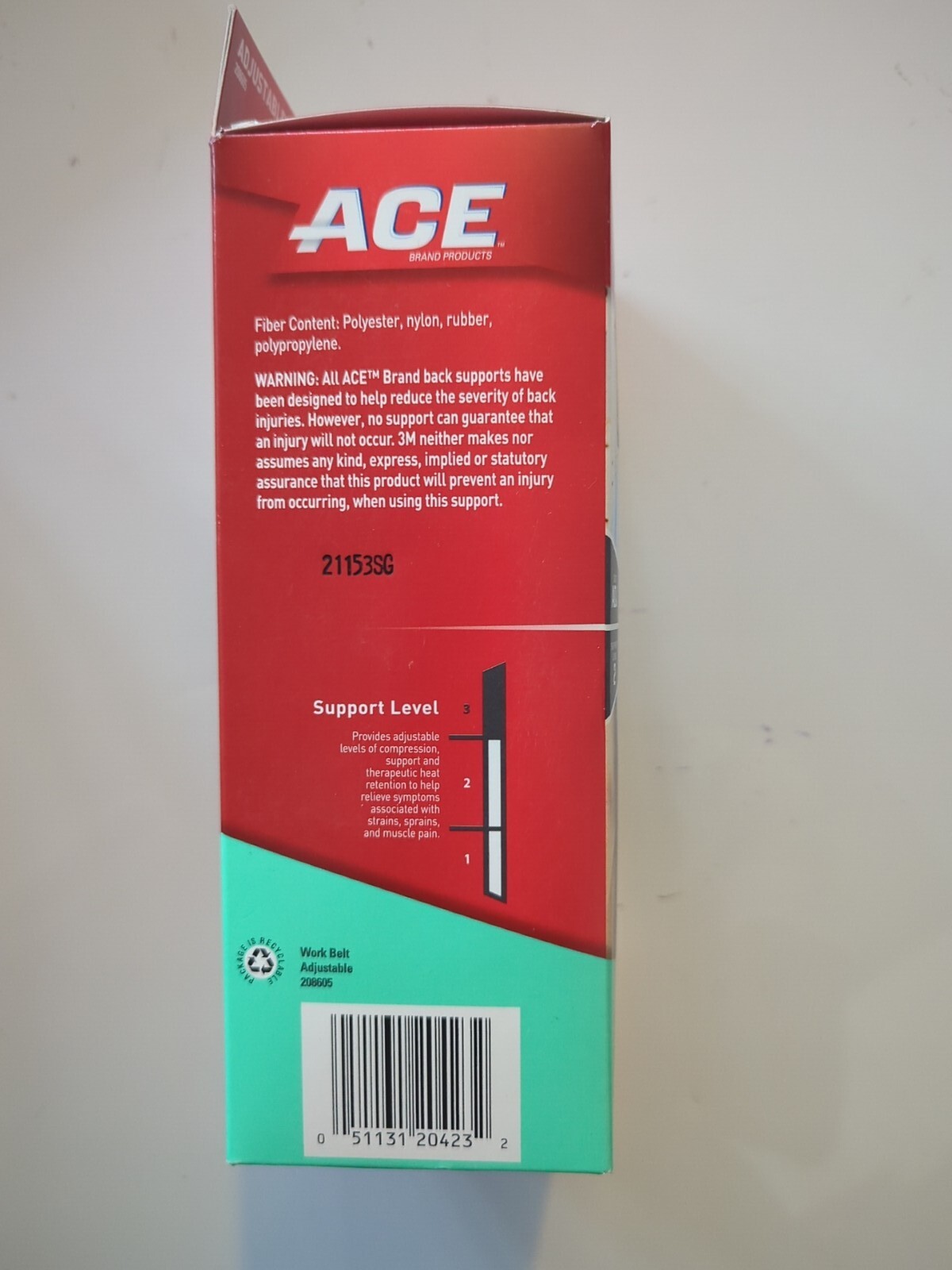 3M ACE Work back Belt with Removable Suspenders Size ADJ Support Level 2