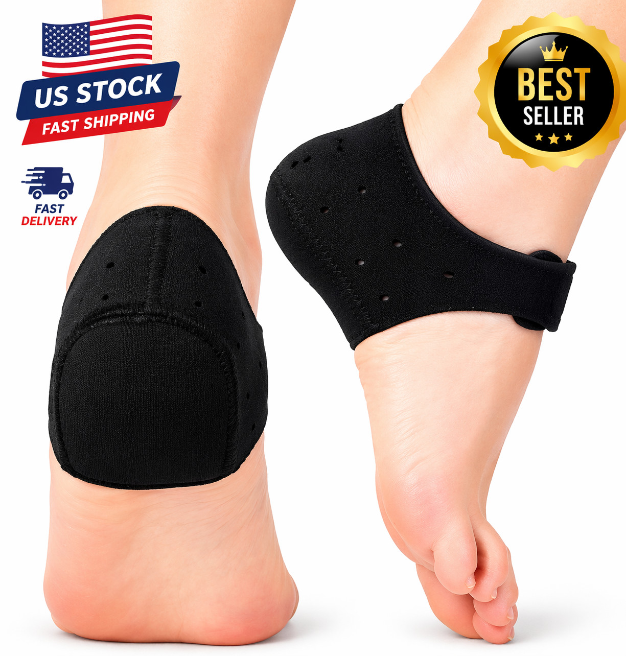 1 Pair Heel Pads Heel Cushion Support Shock Absorbing Adjustable Strap
