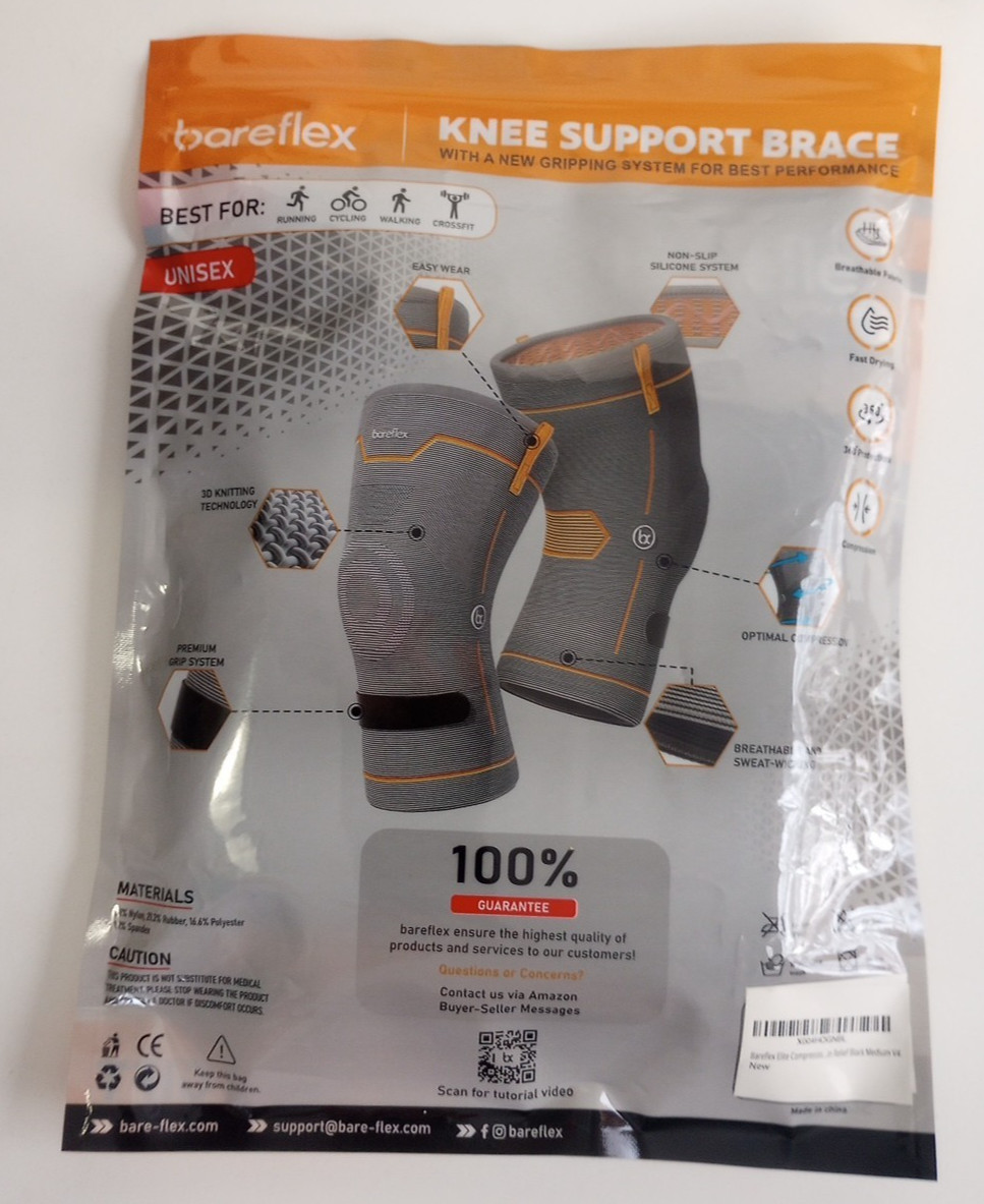 Bareflex Knee Brace 2 Pack Medium Black Premium Grip Support & Protection NEW