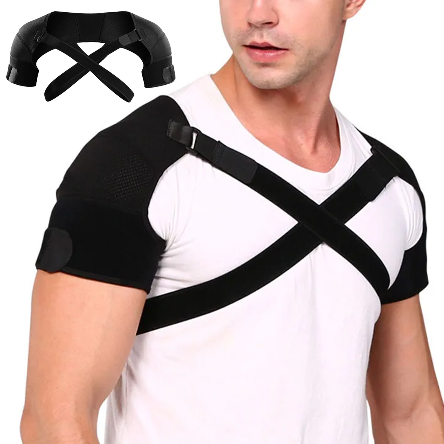 Double Shoulder Brace Rotator Cuff Support Jonit Pain Relief Adjustable Wrap S-L