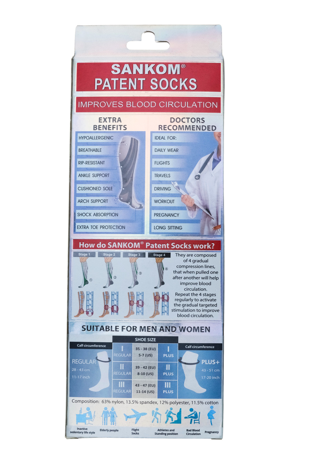 SANKOM Clinically Proven Blood Circulating Pain Relieving Socks Size 8-10