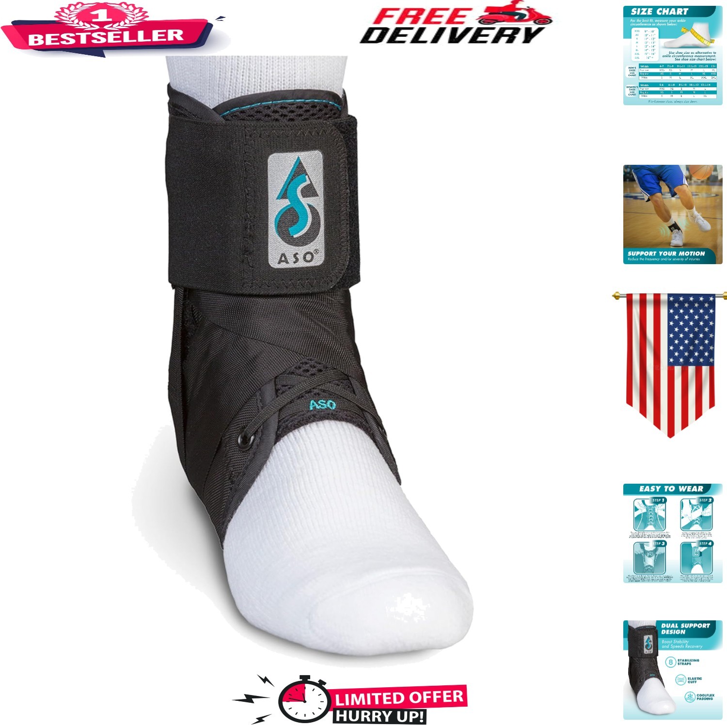 Orthopedic Ankle Brace for Men & Women – ASO Stabilizer Medium, Comfortable Fit