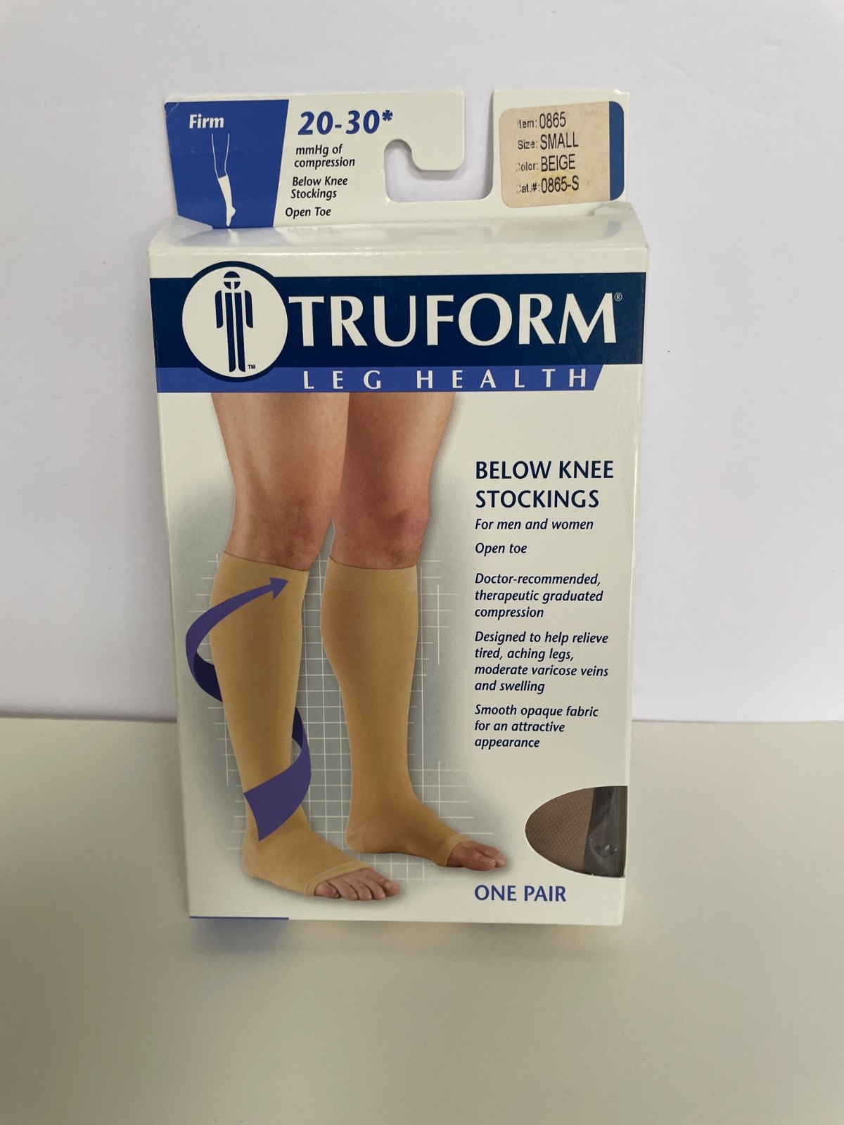 Beige Truform Leg Health Medical Compression Stockings Firm Open Toe,Small, New