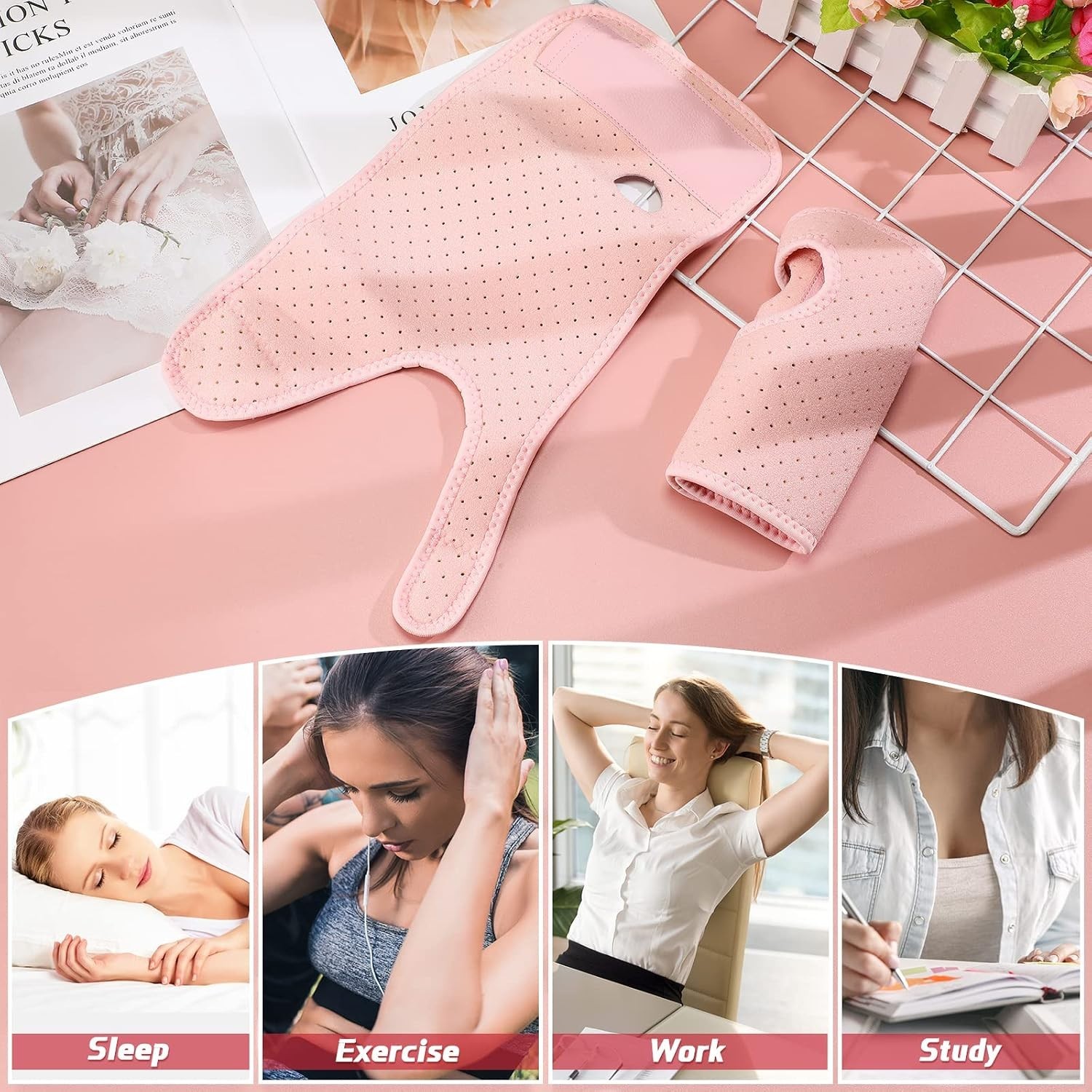 Stylish Pink Carpal Tunnel Wrist Support – Breathable Adjustable Splints, 2 Pack
