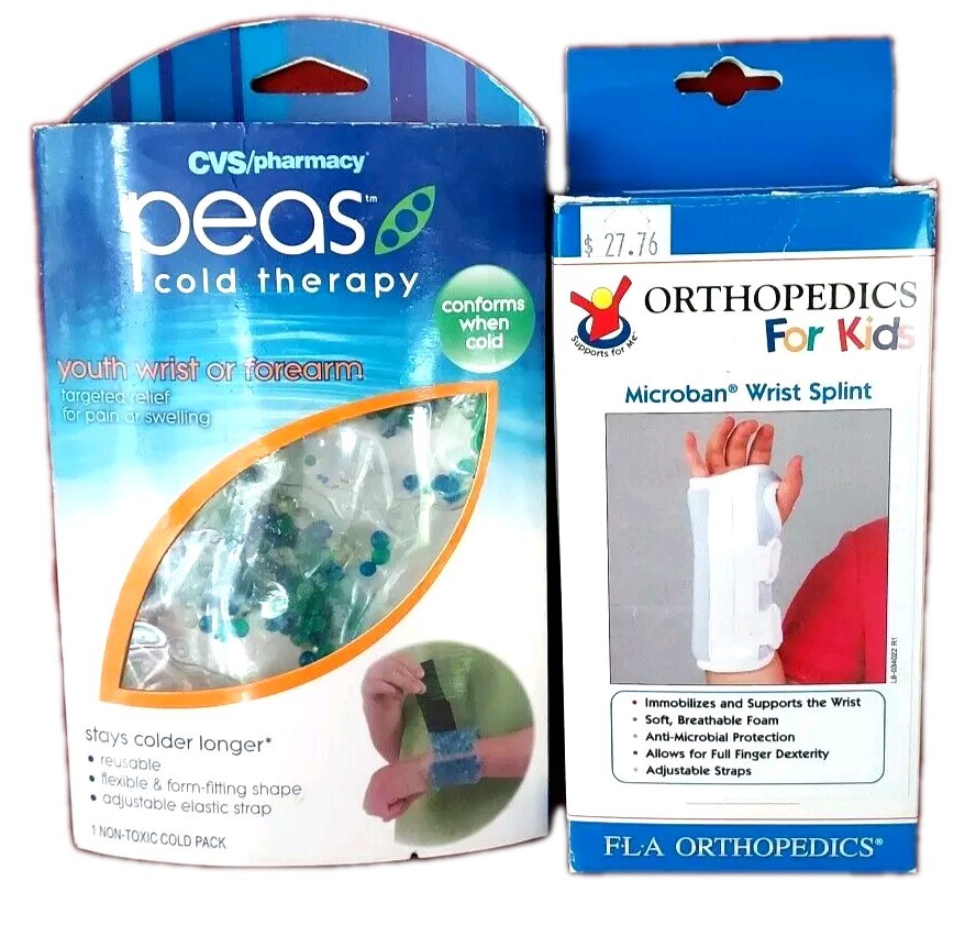 Kids Pediatric Wrist Splint LEFT Hand & Peas Cold Therapy Youth First Aid
