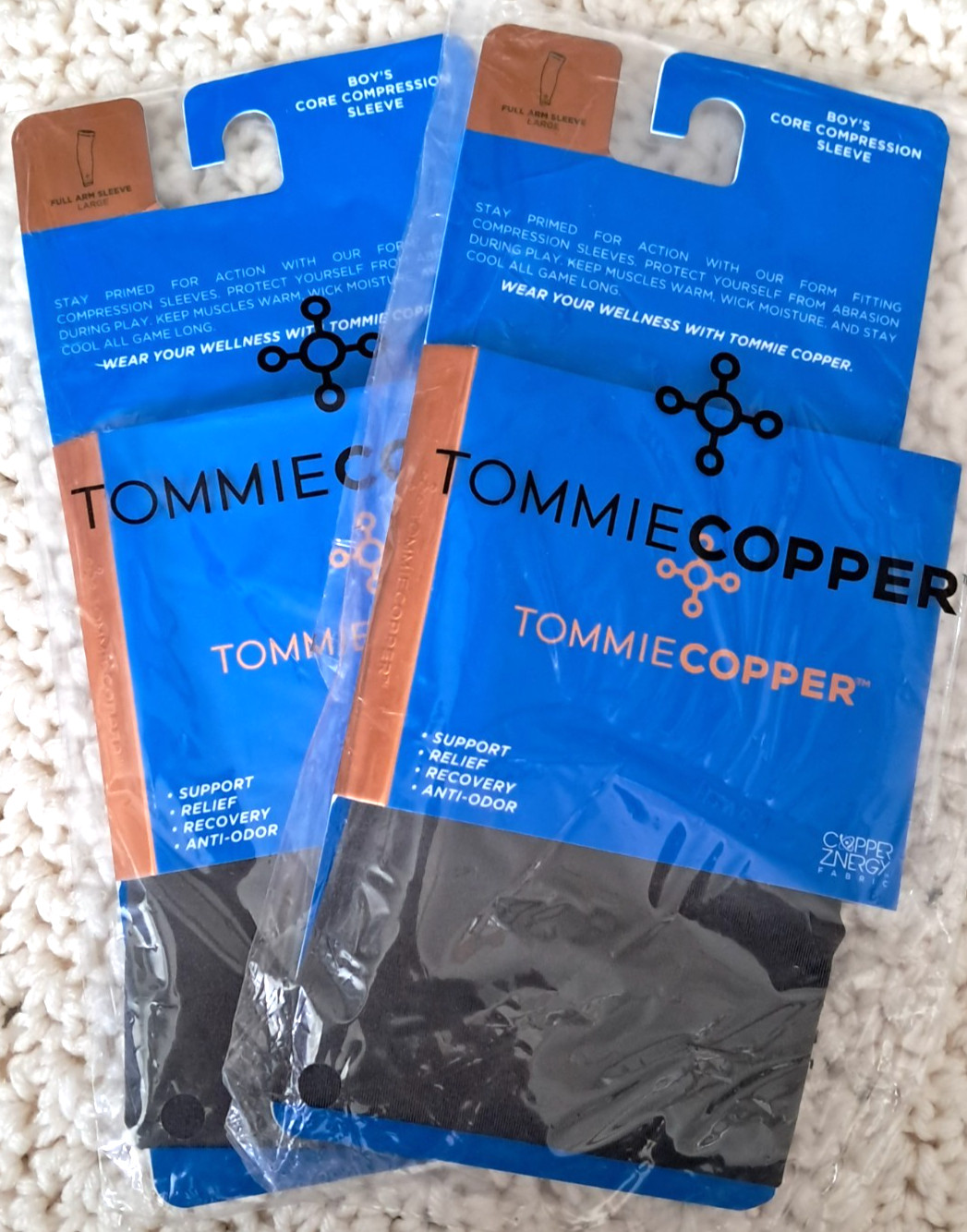 2 TOMMIE COPPER CORE COMPRESSION Fulll Arm SLEEVEs Youth Boy Large NEW!!