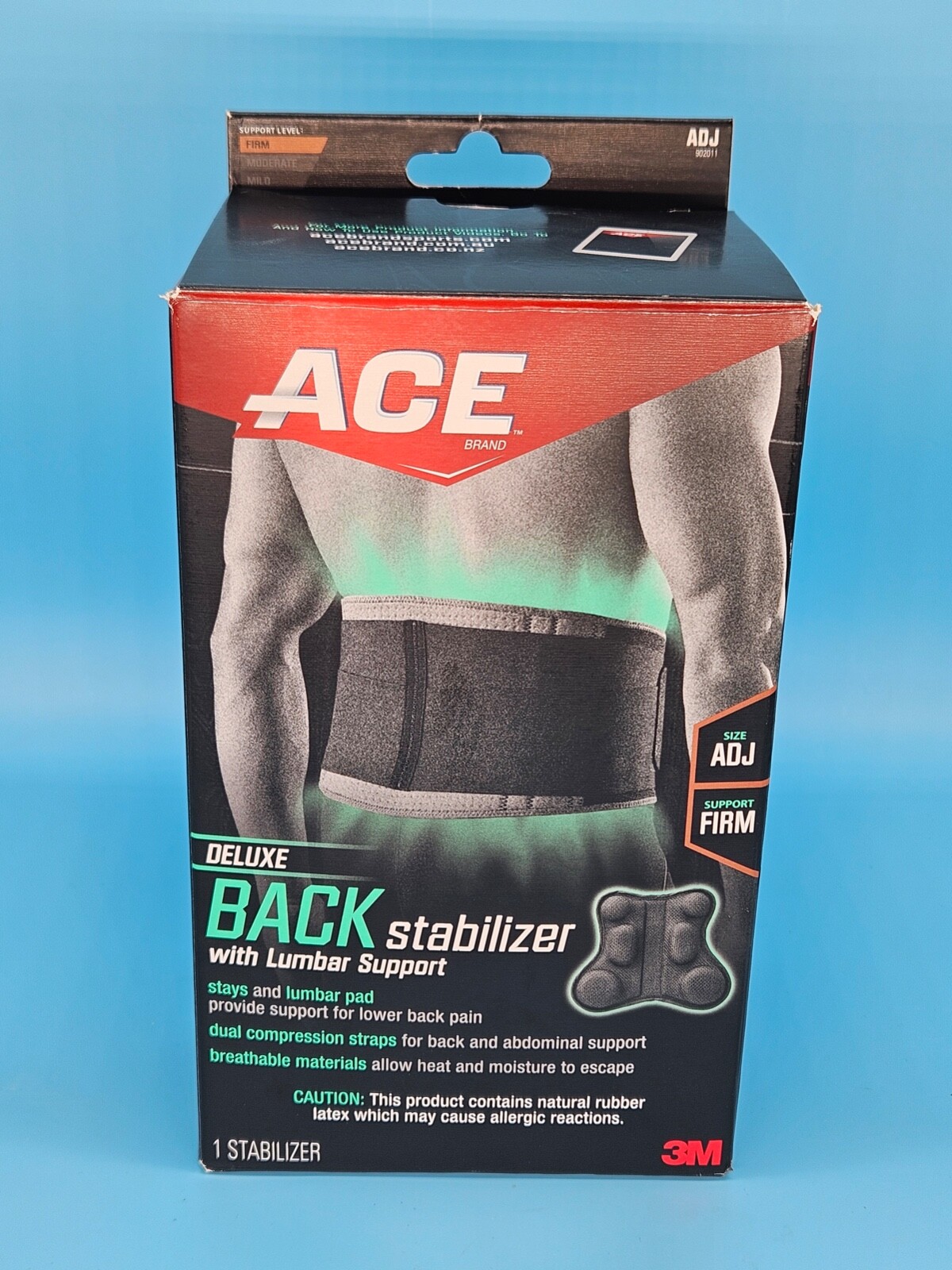 3M ACE Deluxe Back Stabilizer w/ Lumbar Support FIRM Adjustable ADJ 902011 Brace