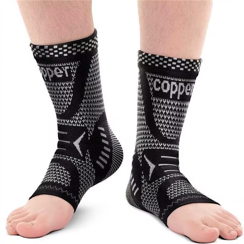 INDEEMAX Copper Ankle Brace Large, Copper-Silver Black 2 Pack