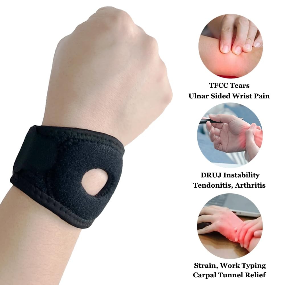 Ulnar Wrist Brace For TFCC Tears, Wrap with Soft Ring S/M, Black
