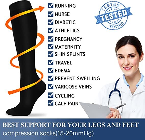 S M L XL 2XL Wide Calf Plus Size Compression Socks Women Men 15-20mmHg Unisex
