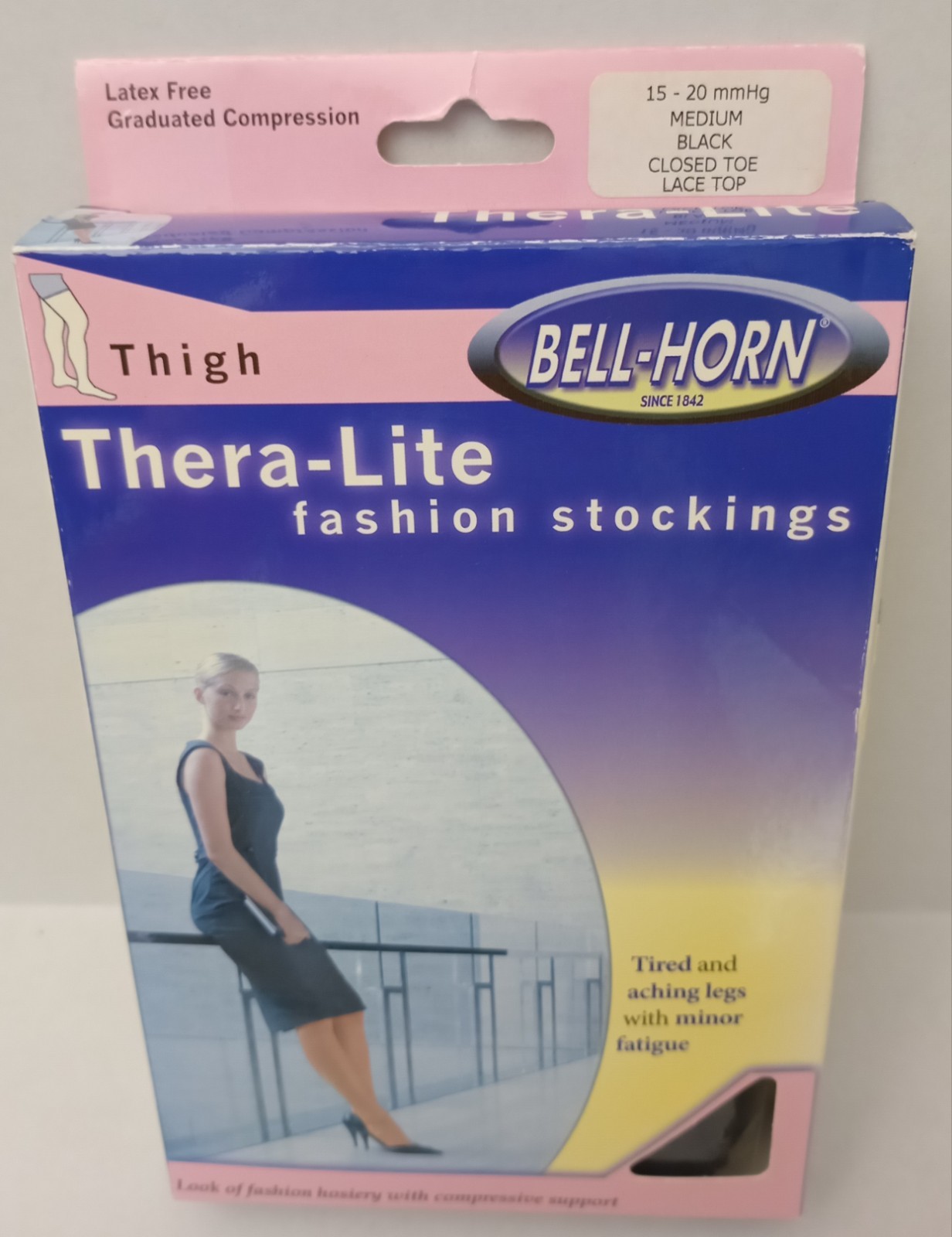 Bell-Horn Thera-Lite Womens Thigh Stockings 15-20 mmHg MEDIUM, BLACK Compression