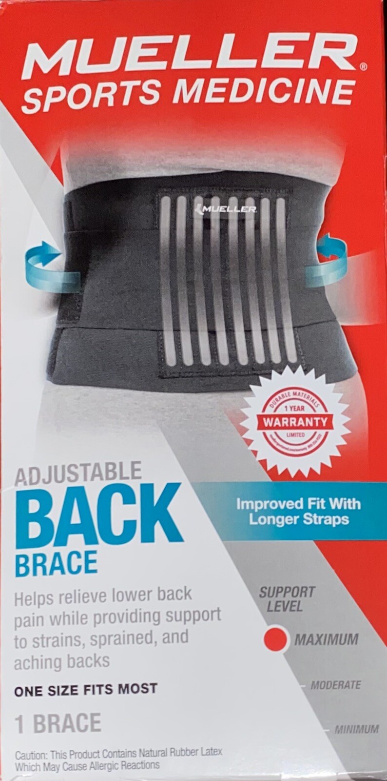 Mueller Sports Adjustable Back Brace Support Universal Lifting Belt Black OSFM