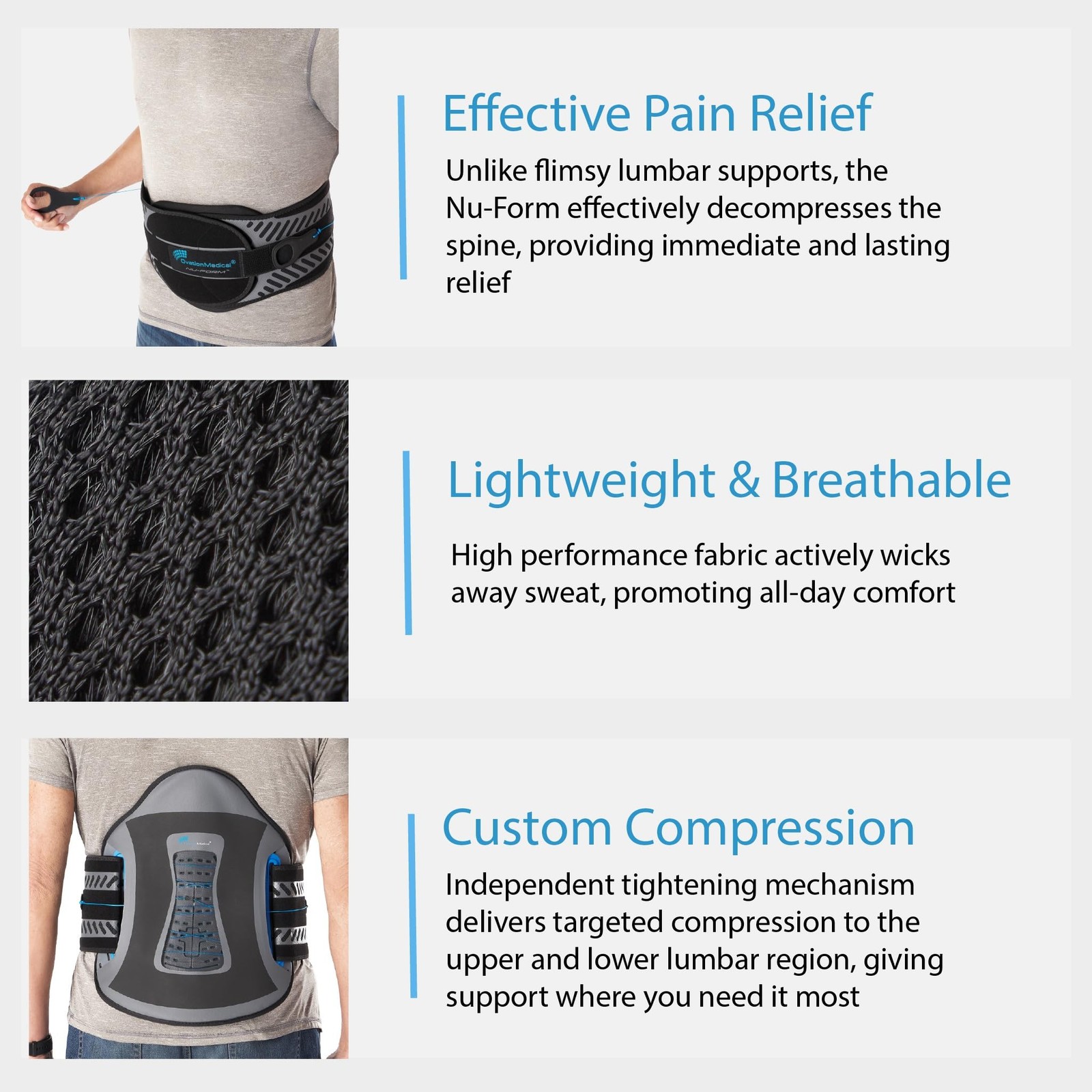 Nu-Form Universal Lower Back Brace – LSO Back Brace with Adjustable Closure -…