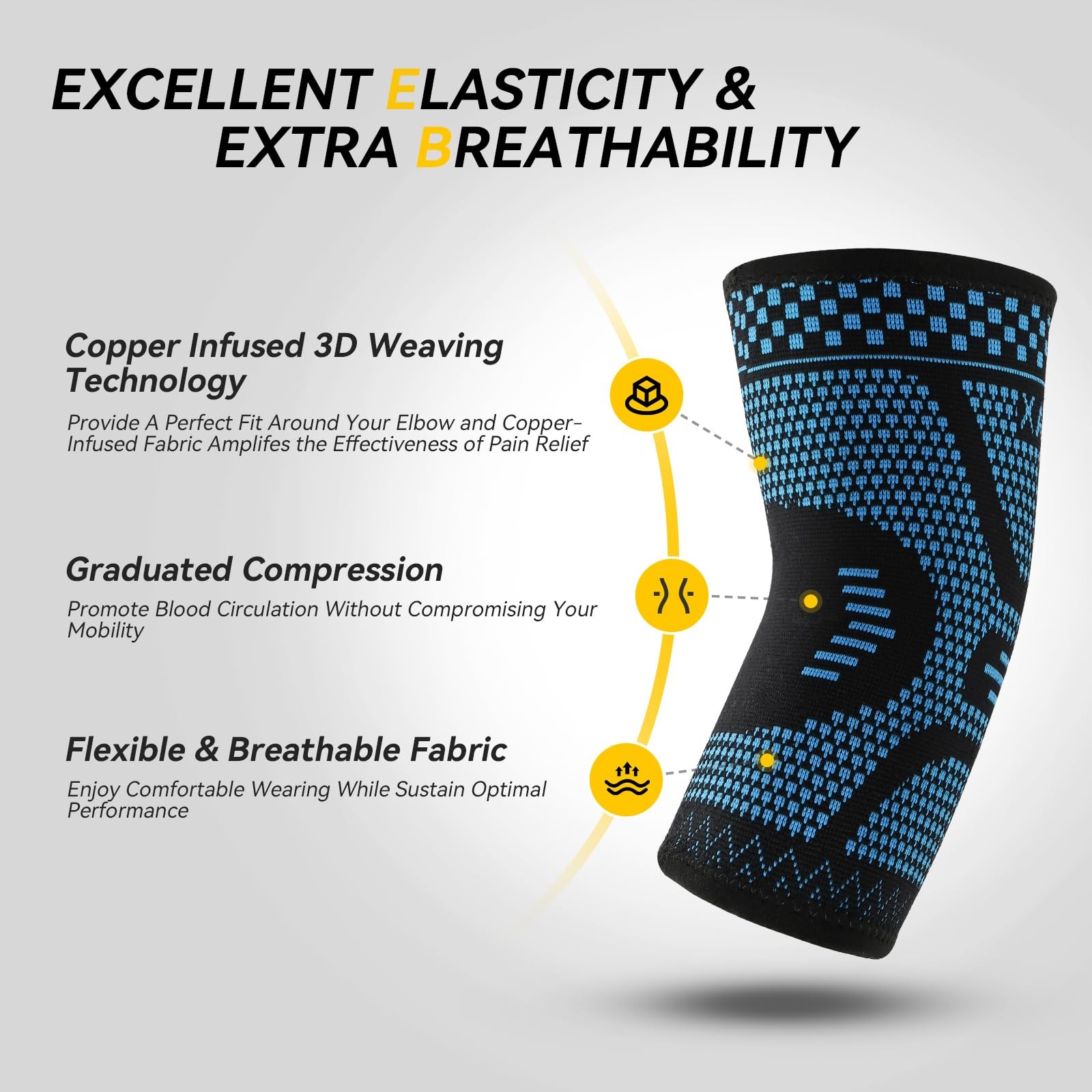 2 Pack Copper Elbow Compression Sleeve for Tennis Golfers Joint Pain Relief