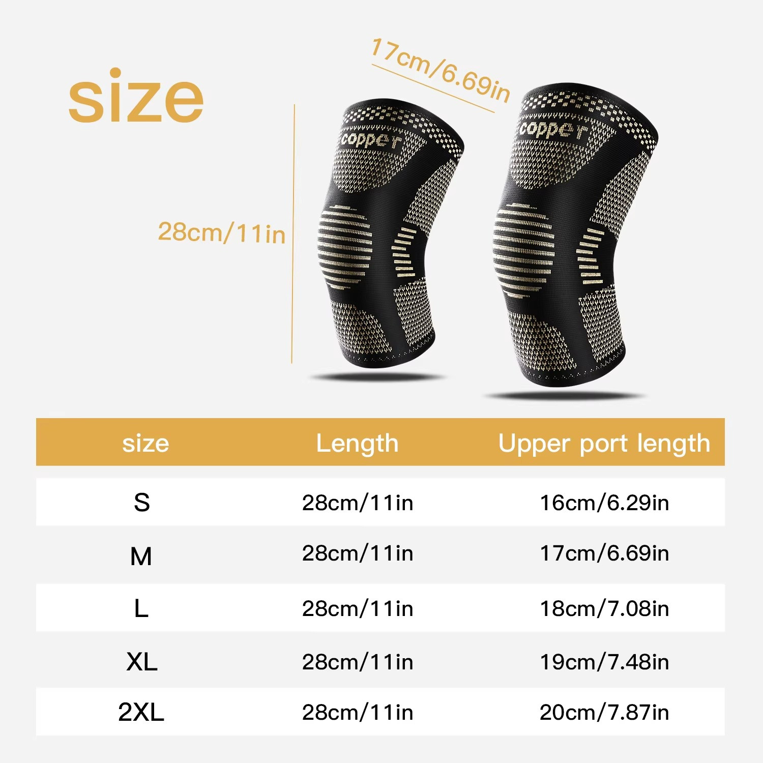 2 Piece L Size Copper Knee Sleeve Compression Support Sports Arthritis Brace