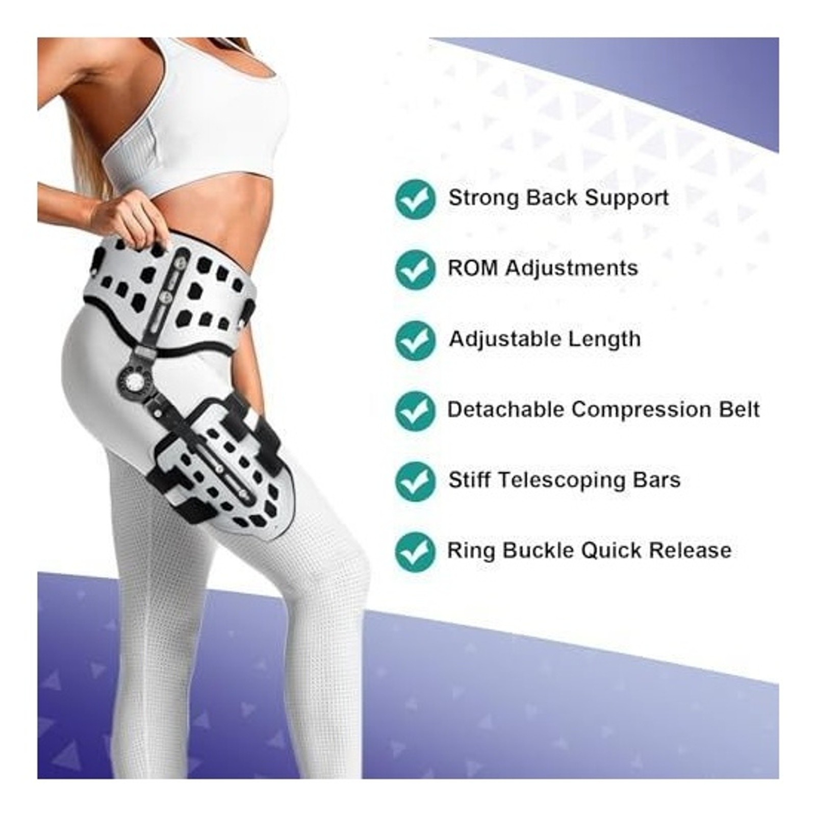 EZWORK Hip Abduction Brace ROM Hinged Orthosis Adjustable Post-Op Recovery Suppo