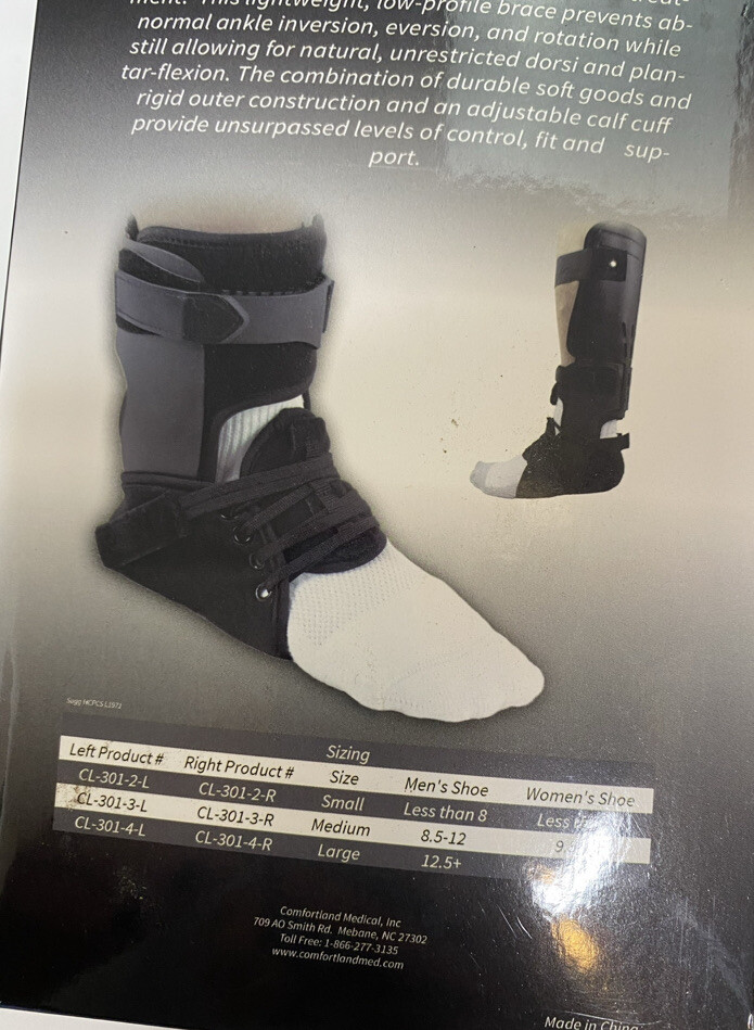 New Comfortland Accord Ankle Brace III Medium LEFT Foot CL-301-3-L Black