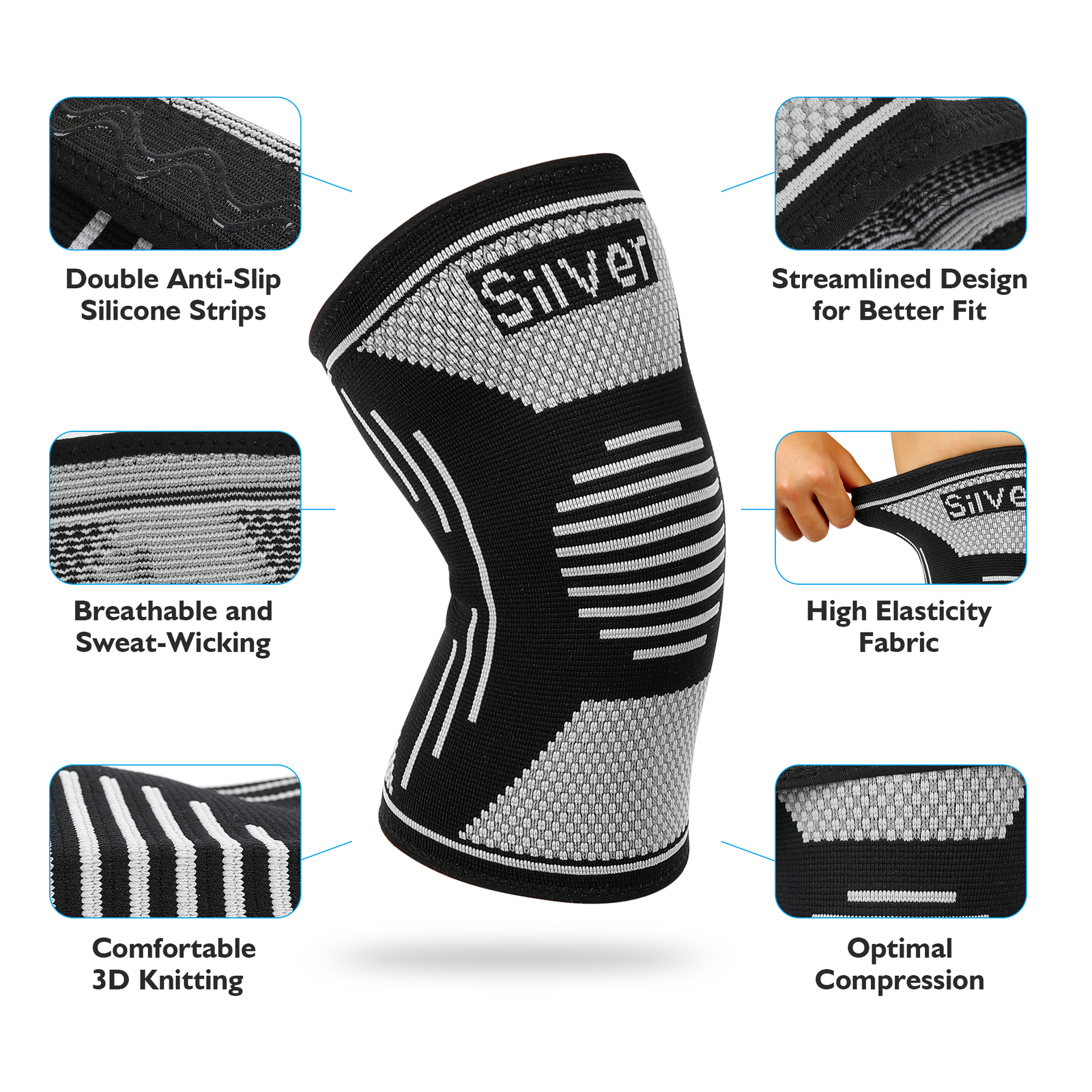 Knee Support Compression Sleeve Brace Sport Ligament Pain Relief Arthritis Joint