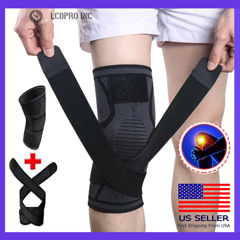 Knee Sleeve With Strap Compression Brace Support Gym Joint Pain Arthritis Relief