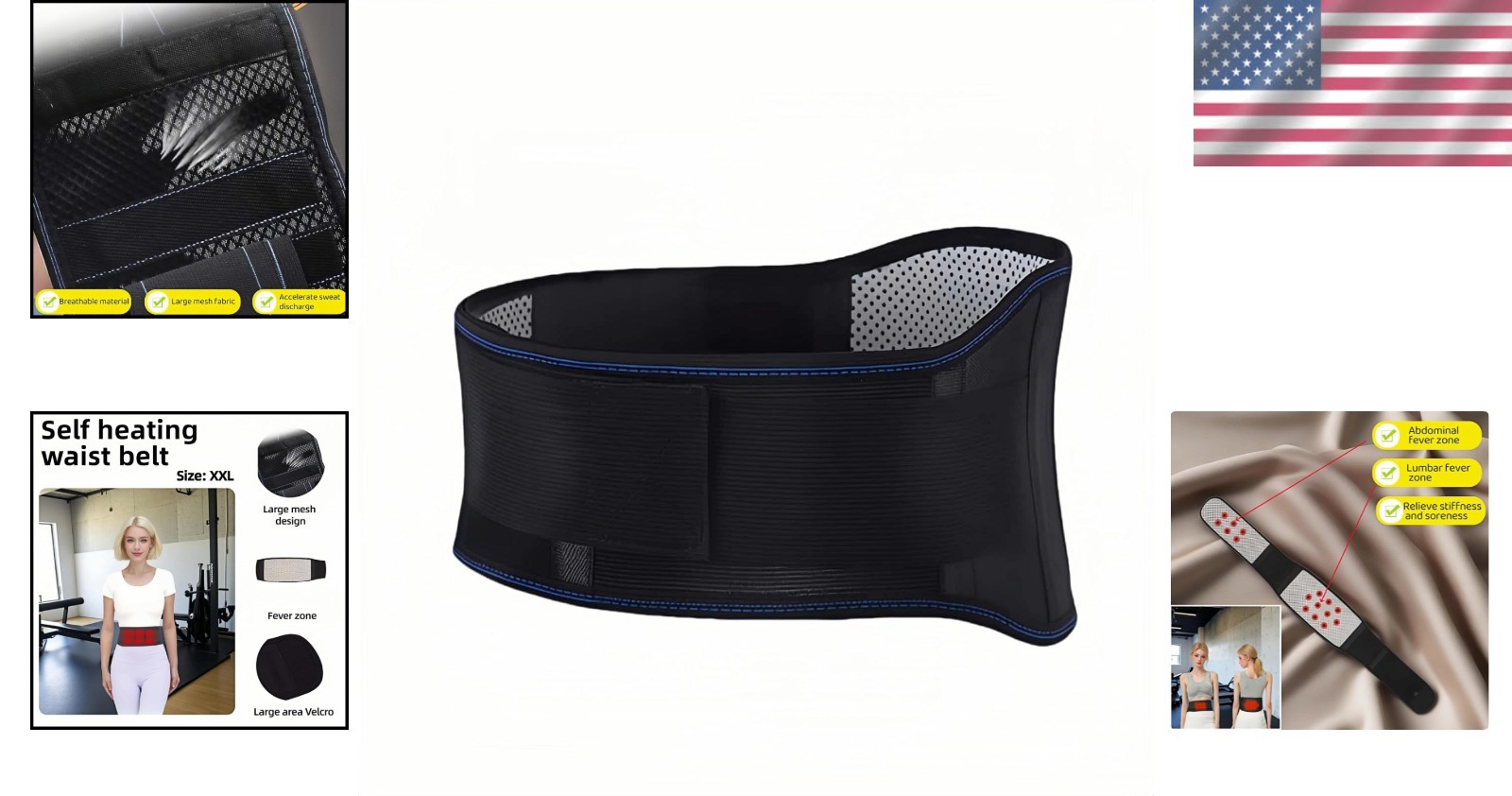 Adjustable Thermal Lumbar Support Strap – Gentle Back Pain Relief XL Size