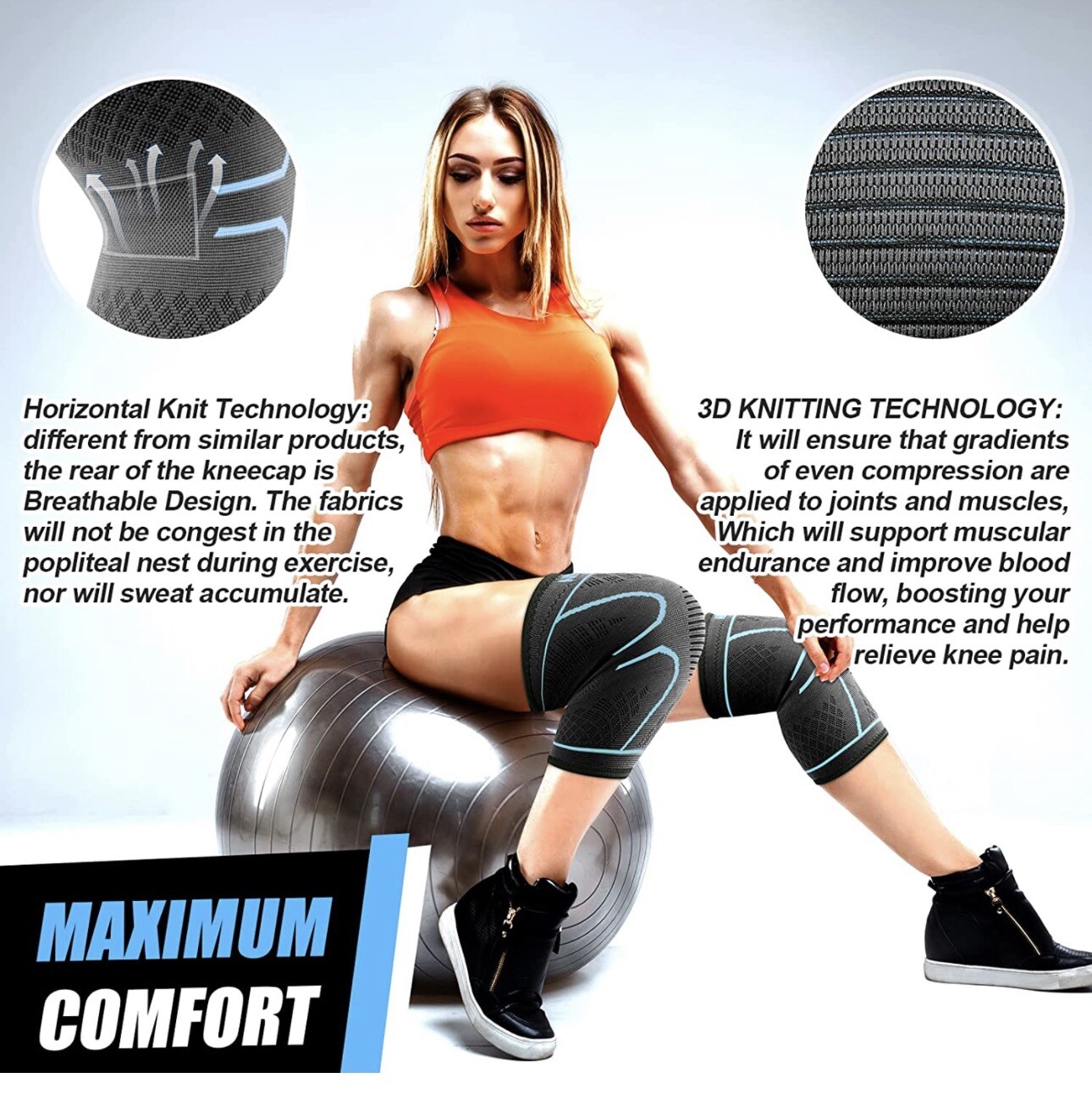 NEENCA 2 Pk Knee Brace, Knee Compression Sleeve Support for Knee Pain Running XL