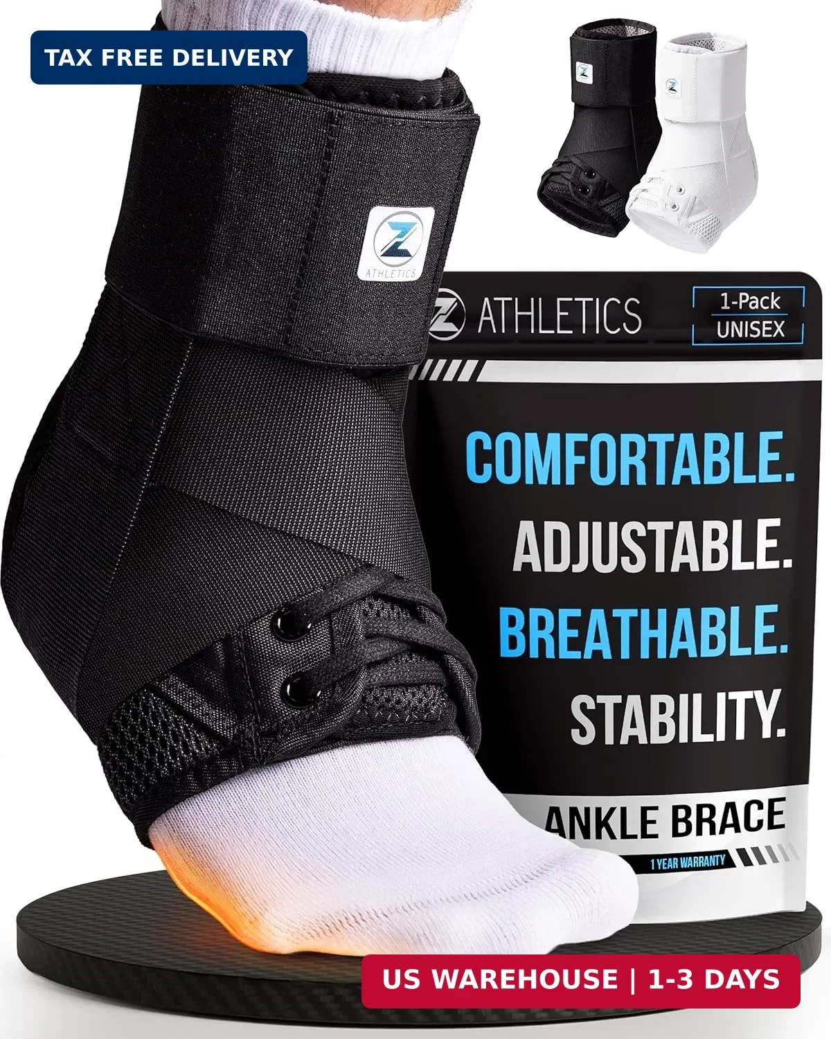 Z ATHLETICS Ankle Brace for Women & Men – Lace Up Adjustable Support with Side S