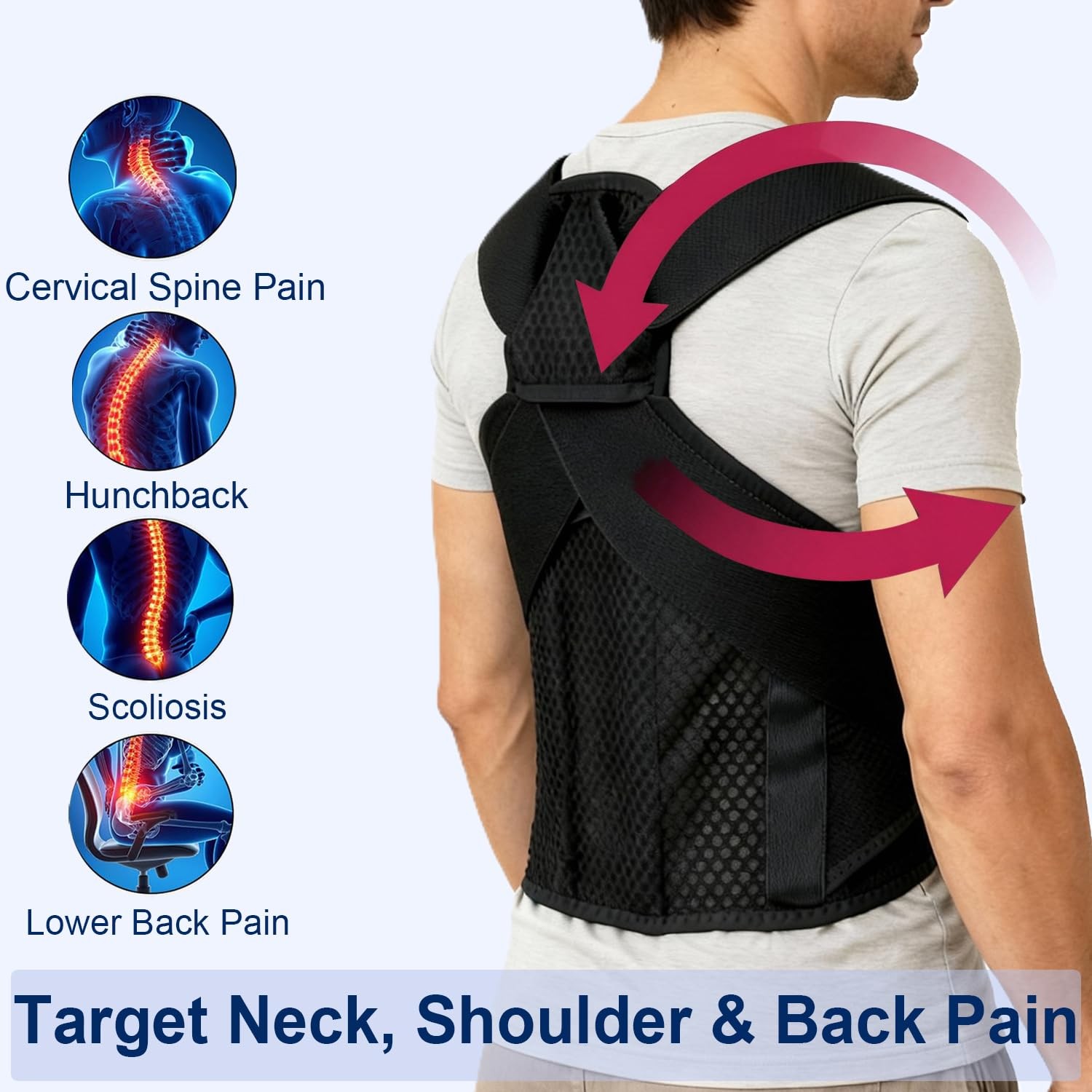 Back Posture Corrector Brace for Men, Back-Anchored Shoulder , 3.1-Inch Wide …