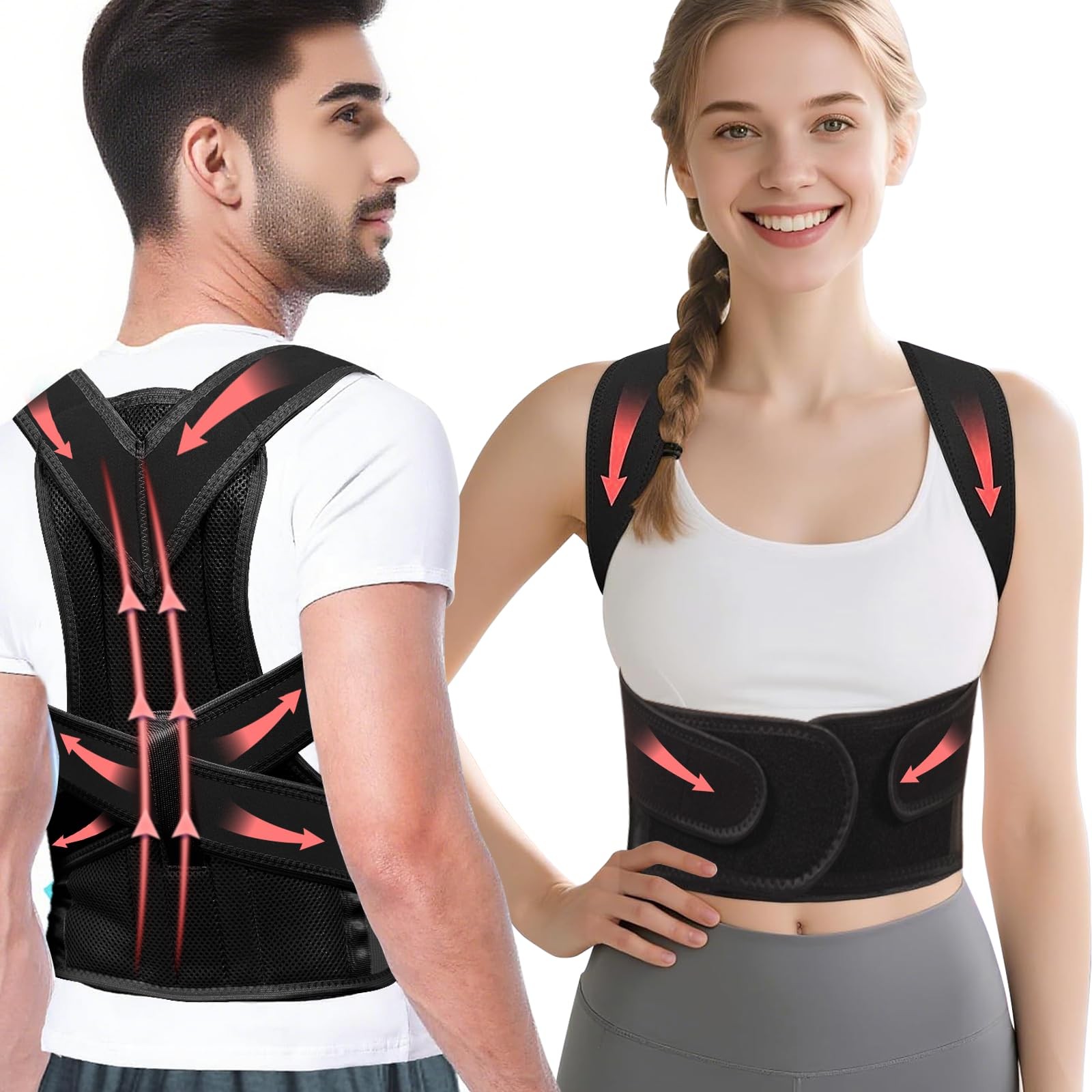 BIHEVN Posture Corrector Back Brace for Men and Women, Small, Black