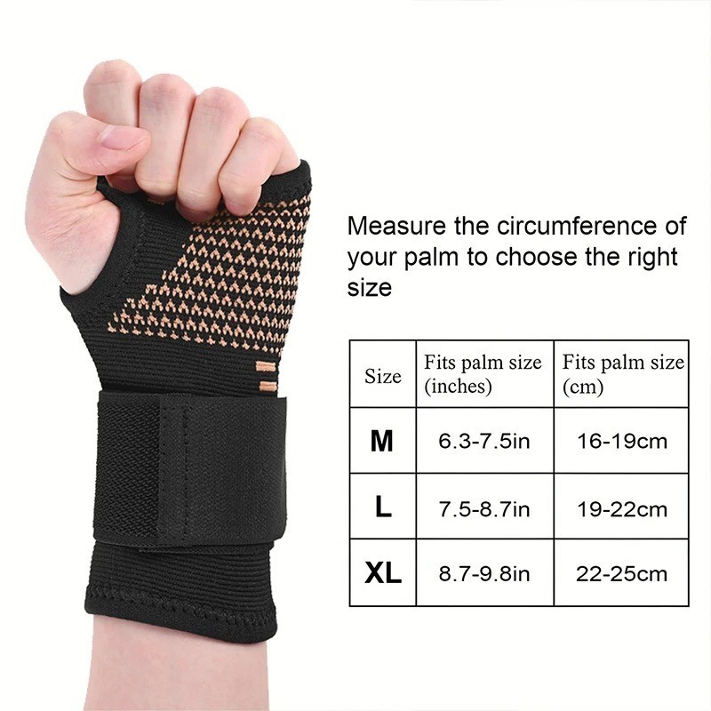 Copper Wrist Compression Glove Hand Support Pain Relief Joint Self Care Single