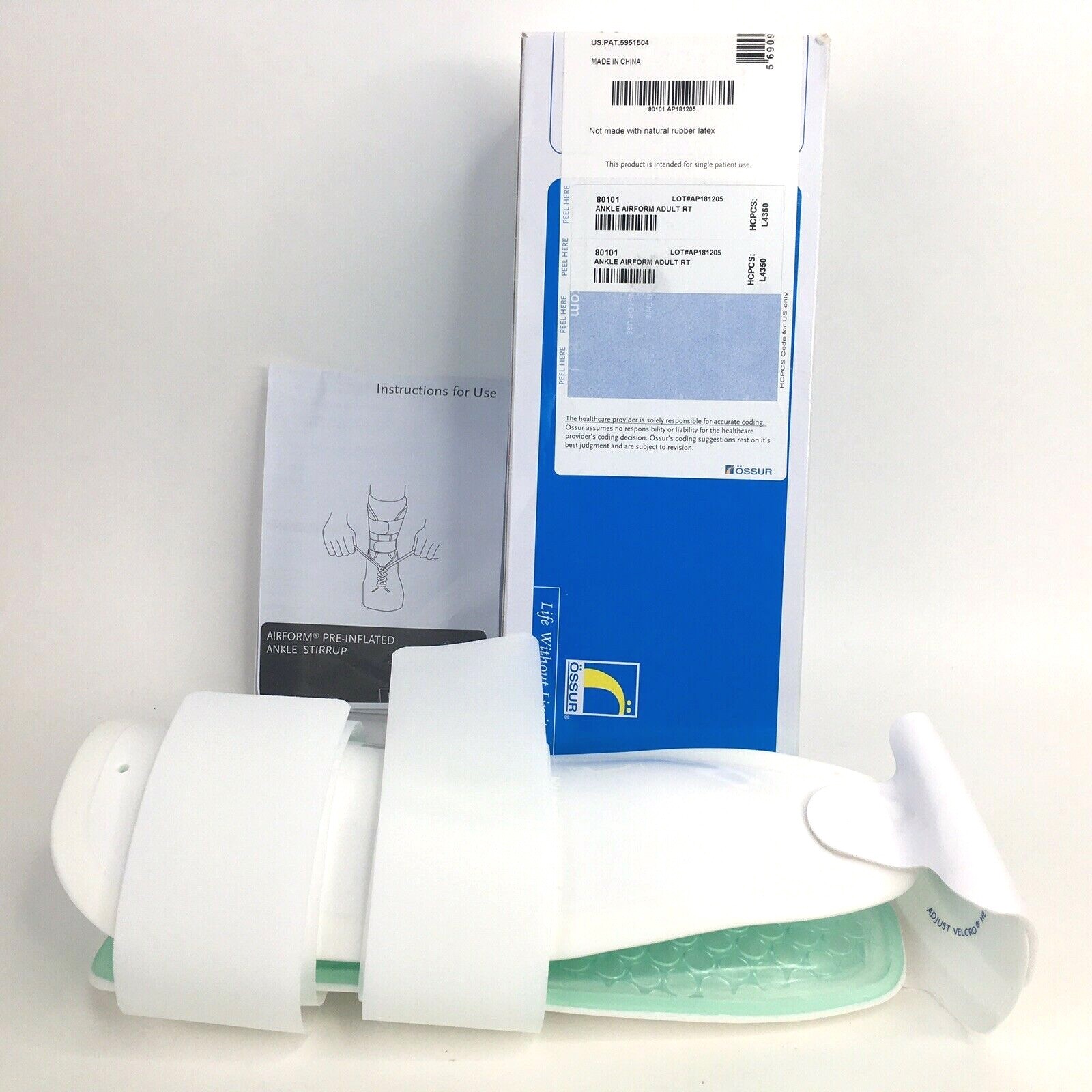 Ossur AirForm Right Ankle Adjustable Adult Brace Sprain + Instructions & Box New