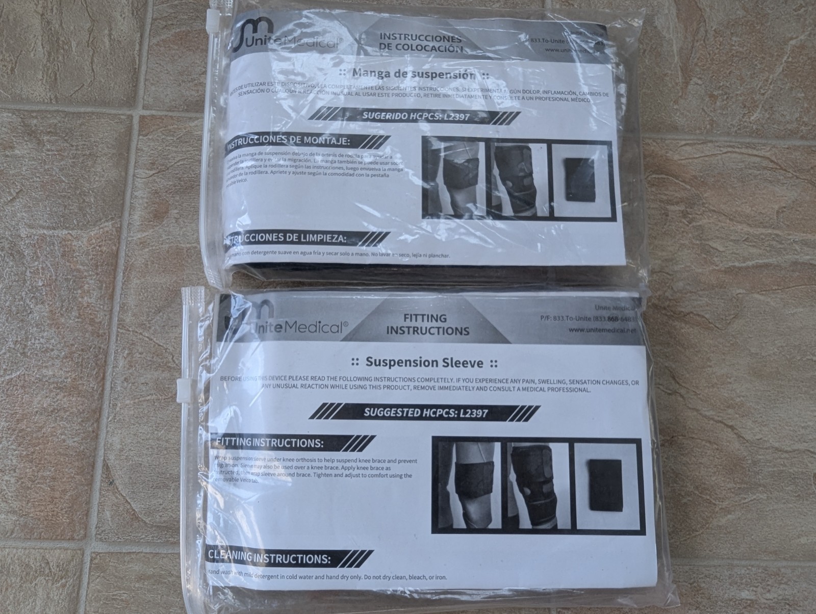 2 Unite Medical Knee Suspension Sleeve SS2397 Universal Black HCPCS L2397 NEW