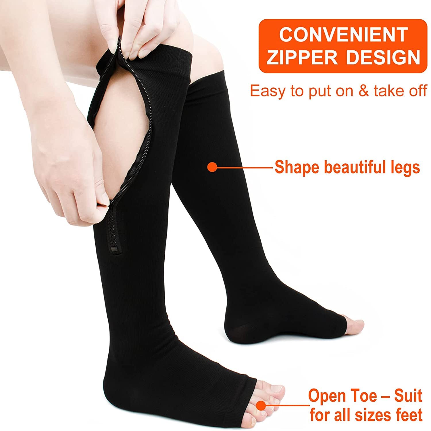 Copper Zipper Compression Socks Closed Toe Pressure Infused Circulation Socks