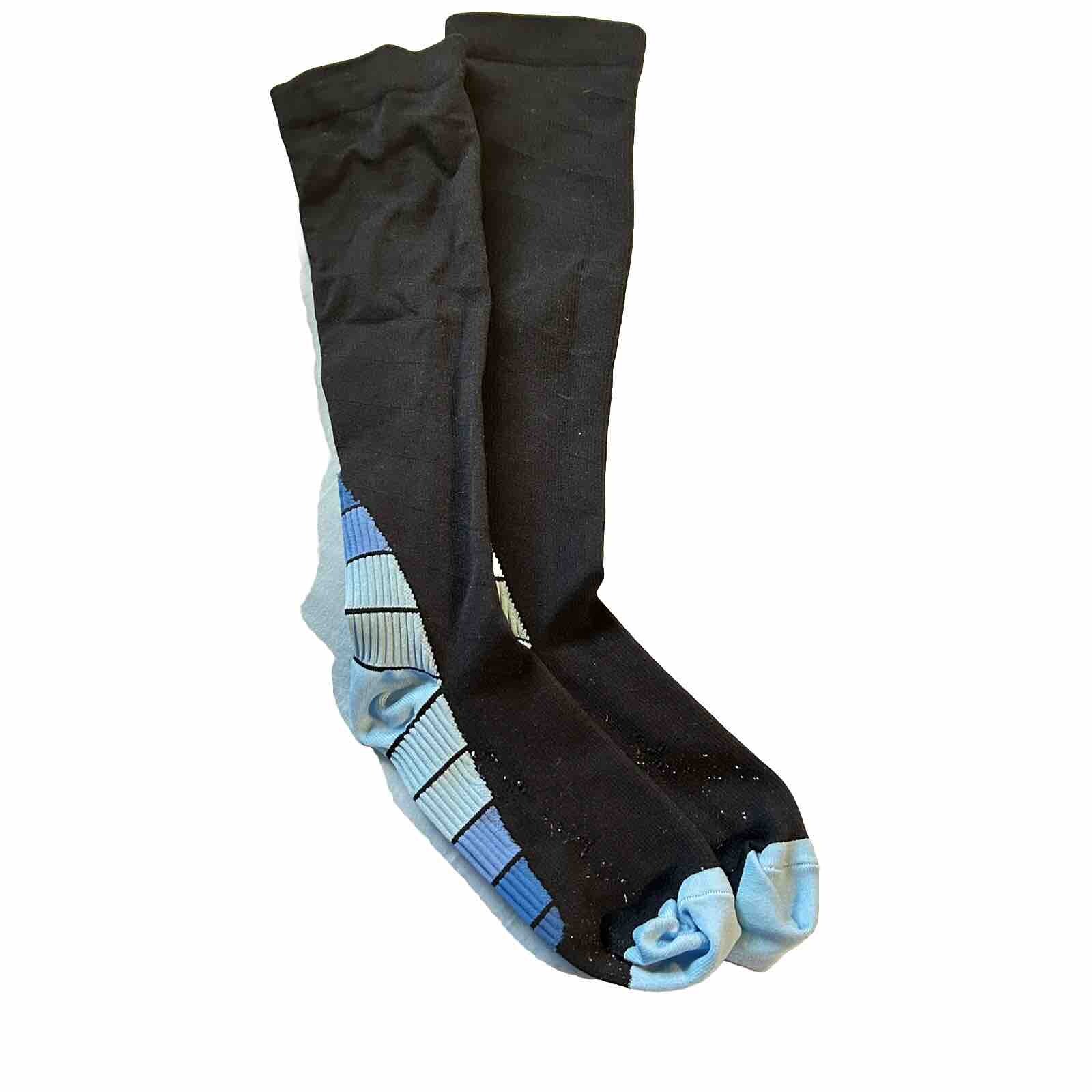 Compression Socks Black And Blue Knee High Small/Medium 2x Pairs