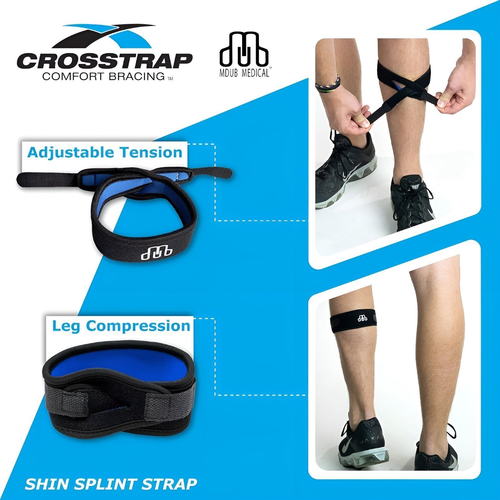 MDUB Shin Splint Compression Strap – Pain Relief Brace for Strains & Injuries