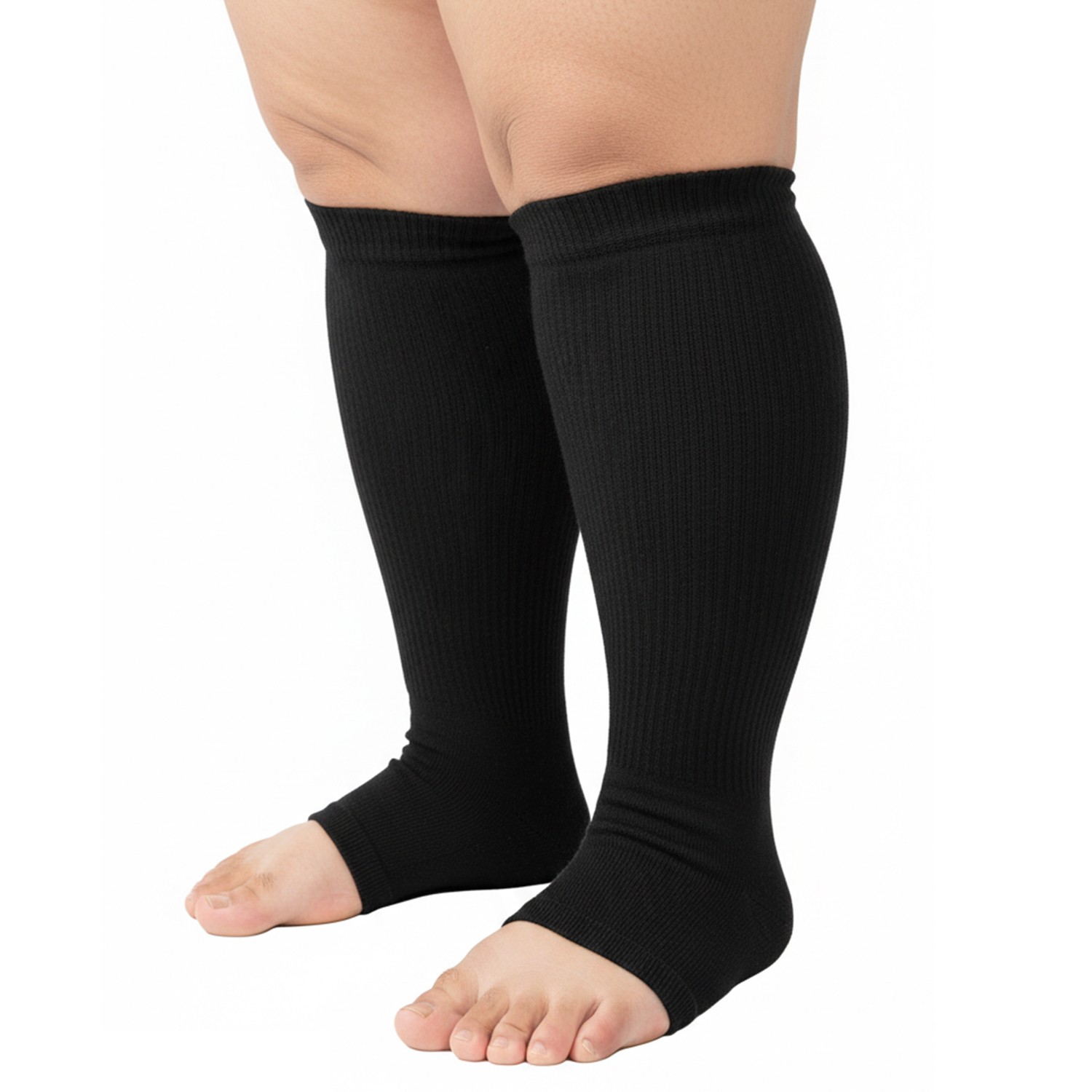 2XL-4XL Plus Size Open Toe Compression Socks, Calf Pressure Stockings for Unisex