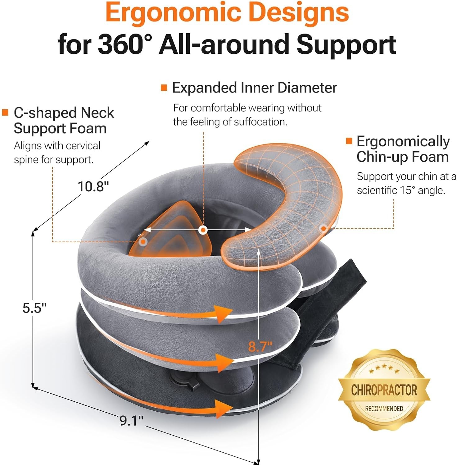 3-Layer Inflatable Neck Stretcher for Pain Relief – Custom Fit 11.4-14.0 in