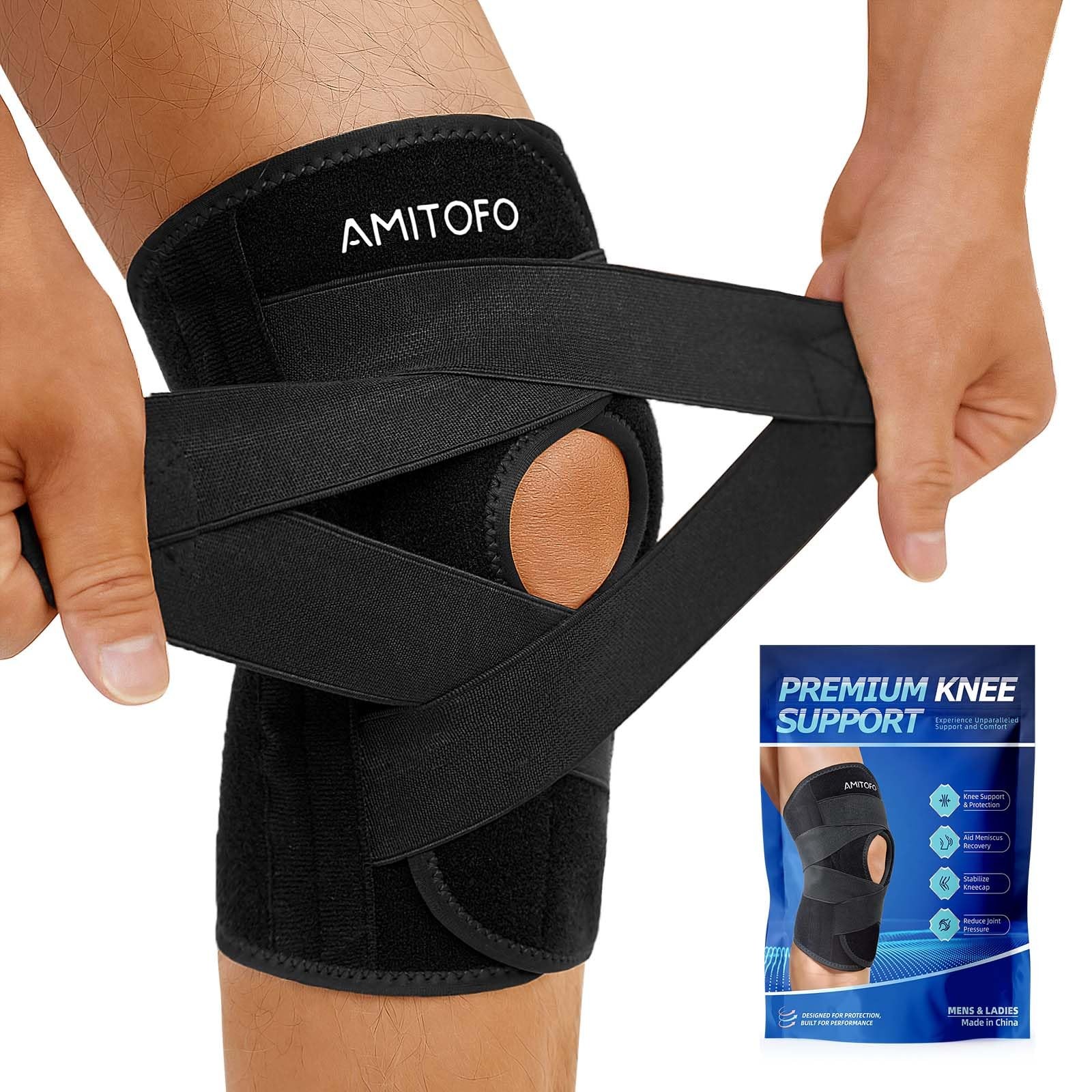 AMITOFO Knee Brace for Meniscus Tear, Spring Stabilizers Medium, Black