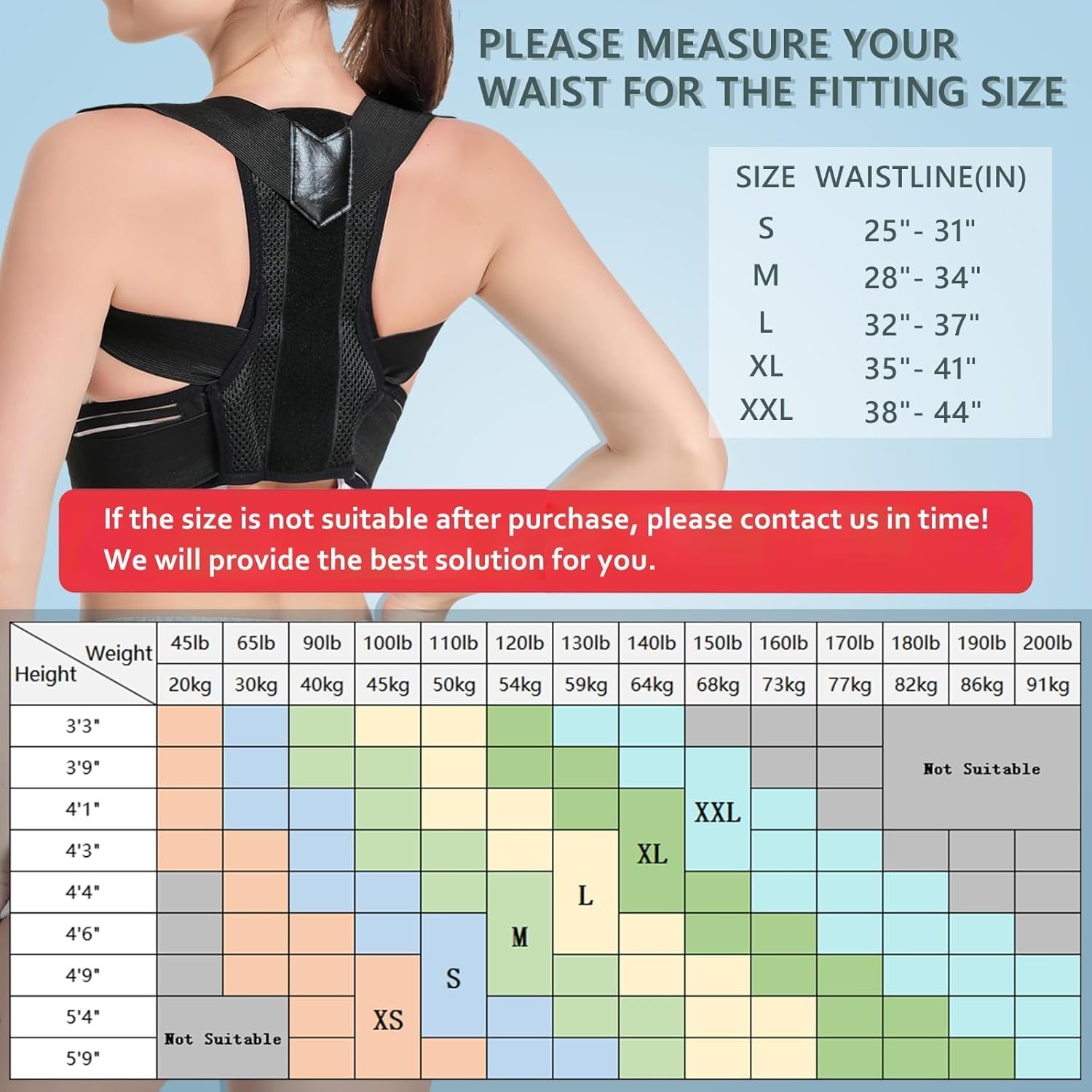 Herokoo Back Brace Posture Corrector, Adjustable Brace, M, Black