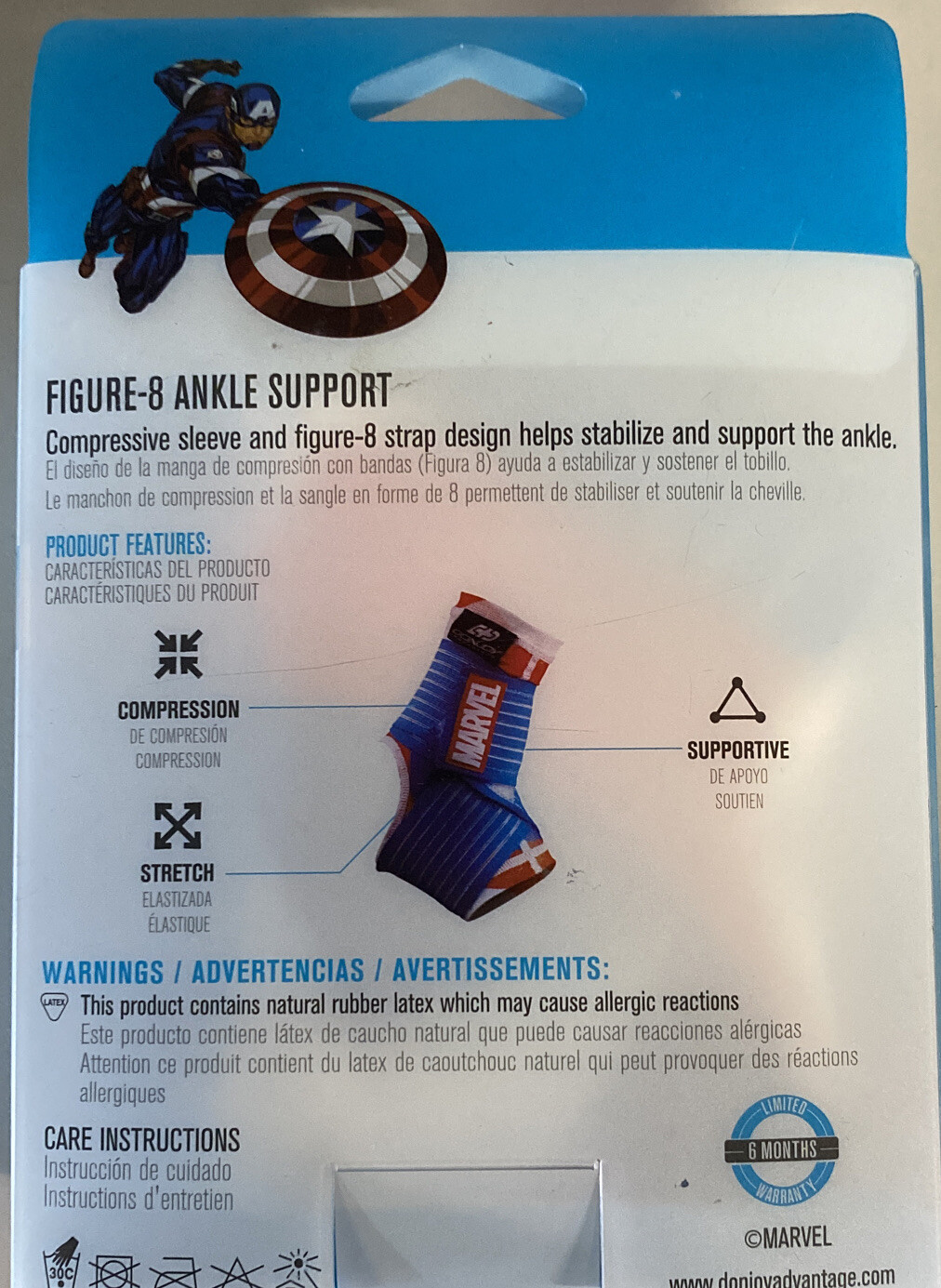 2-DONJOY ADVANTAGE MODERATE FIGURE 8 ANKLE SUPPORT – PEDIATRIC – CAPT. AMERICA