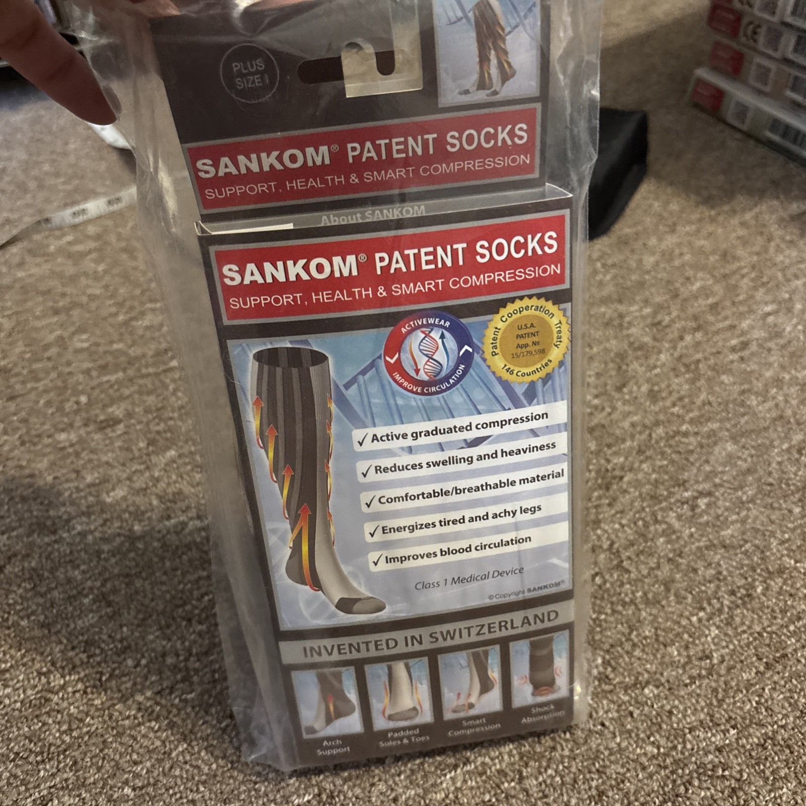 (1) Sankom Patent Socks Improves Blood Circulation Switzerland Plus Size I Grey