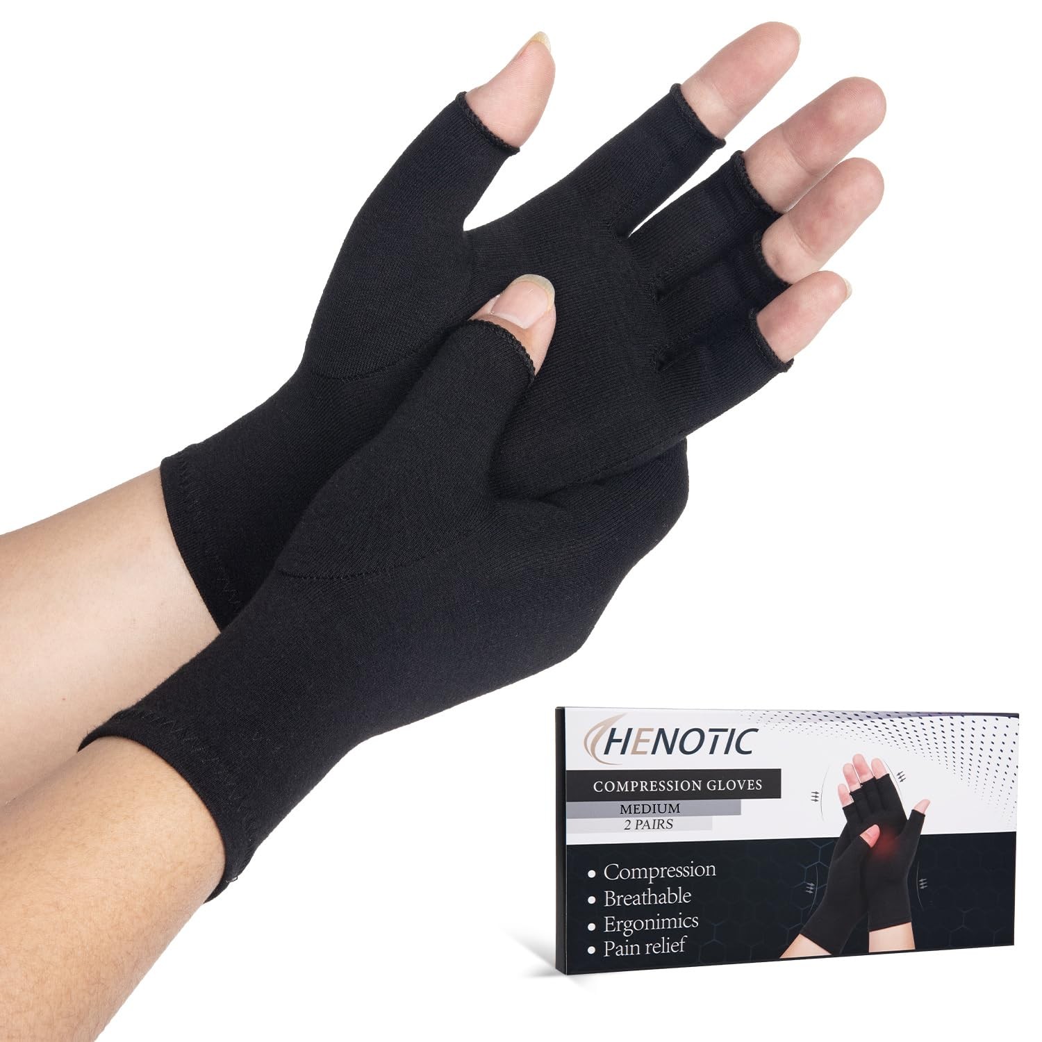 2PCS Arthritis Compression Gloves for Women Men, Fingerless Gloves