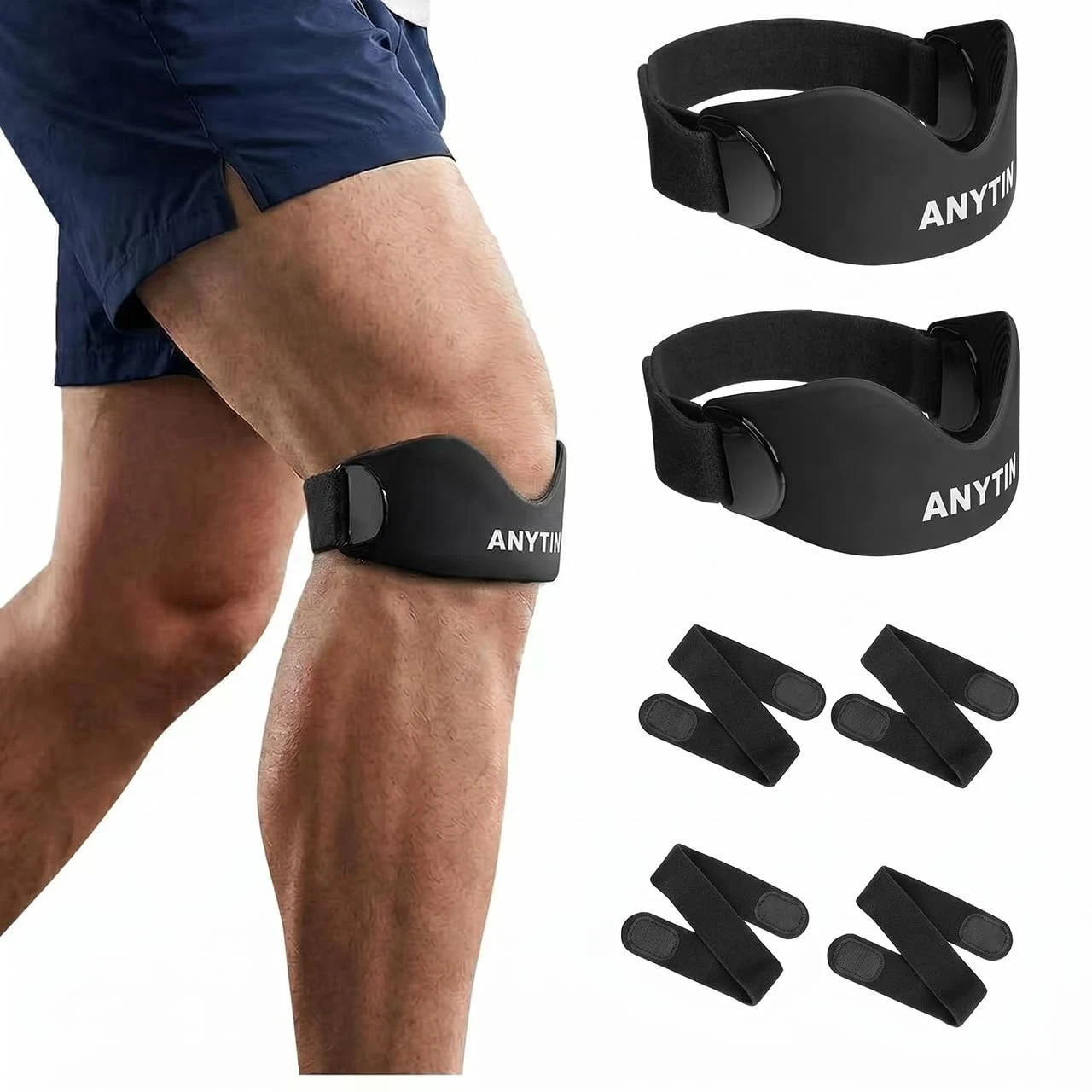 Silicone Patellar Tendon Support Strap 2 Pack, Knee Brace for Women & Men