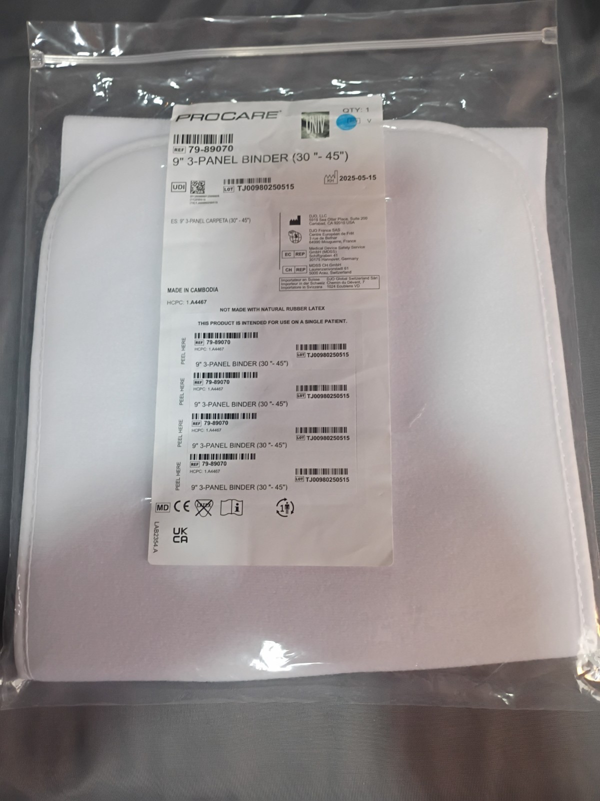 PROCARE 79-89070—9″ 3-Panel Binder (30″ – 45″) Abdominal Support –NEW