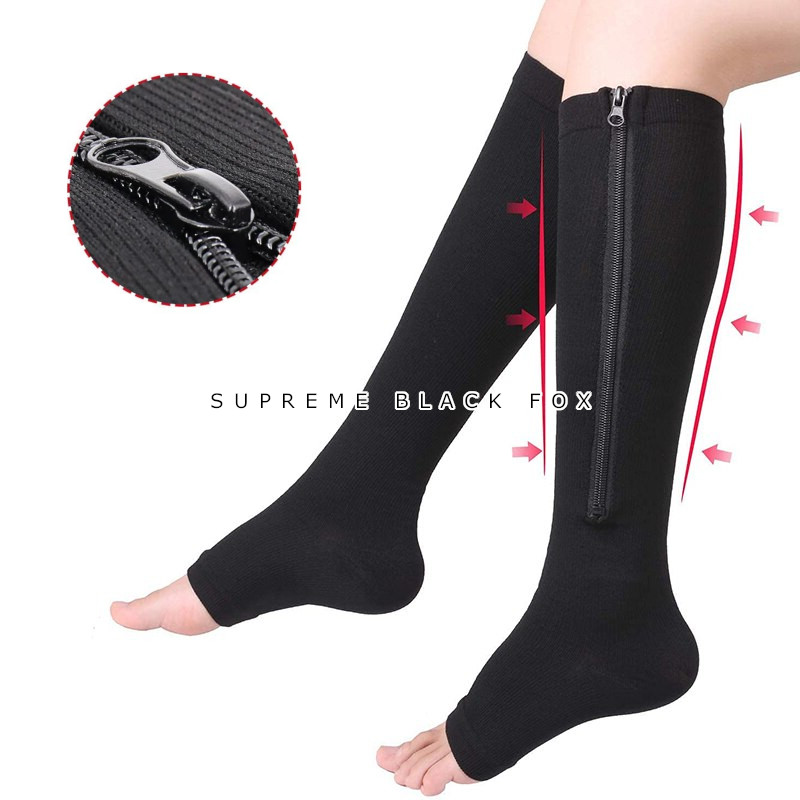 Open Toe Zipper Compression Socks Support Graduated Stockings Unisex 20-30mmHg