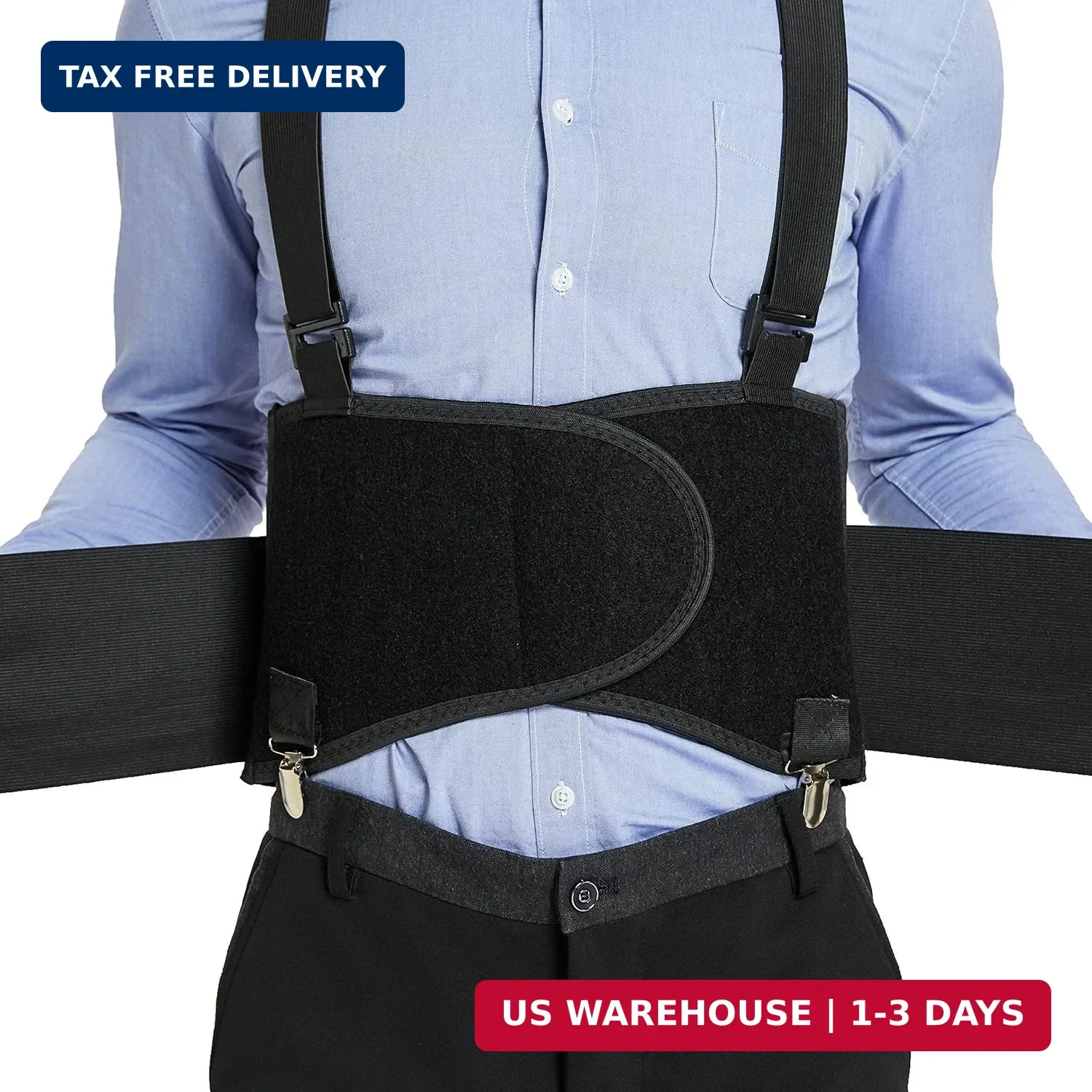 Back Brace for Work with Removable Pants Clips & Detachable Suspenders – Back Su