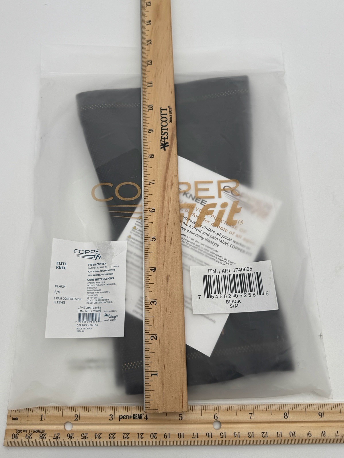 1 Pair Copper Fit Elite Air Compression Knee Sleeve Black S/M Copper Infused