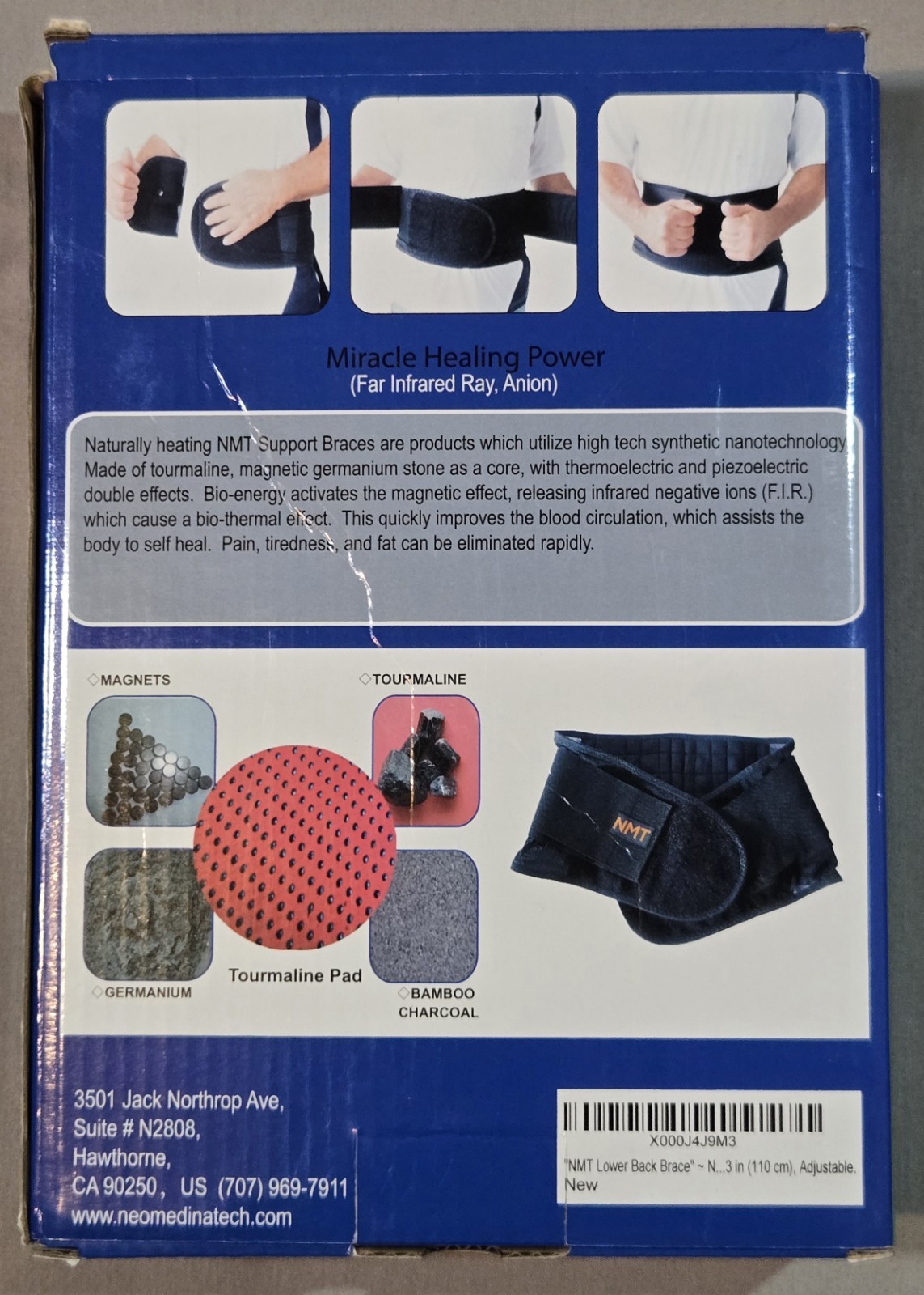 NMT Lower Back Brace Self-Heating Magnetic Adjustable Support Belt L Black