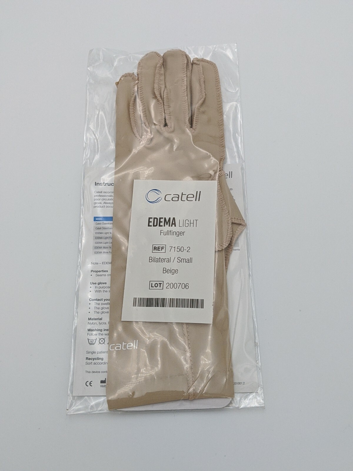 Edema Light Compression Glove, Bilateral, Size Small, Fullfinger