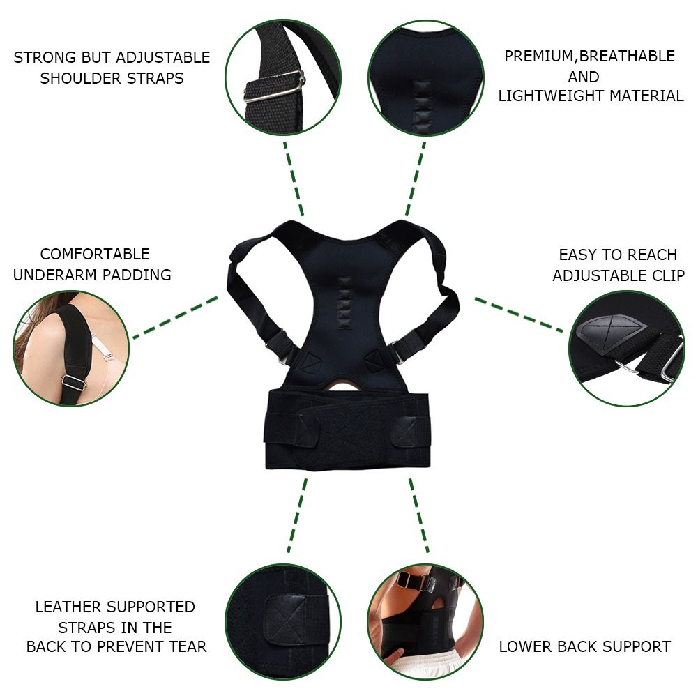 MOHUACHI Thoracic Back Brace Posture Corrector- Magnetic XX-Large, Black